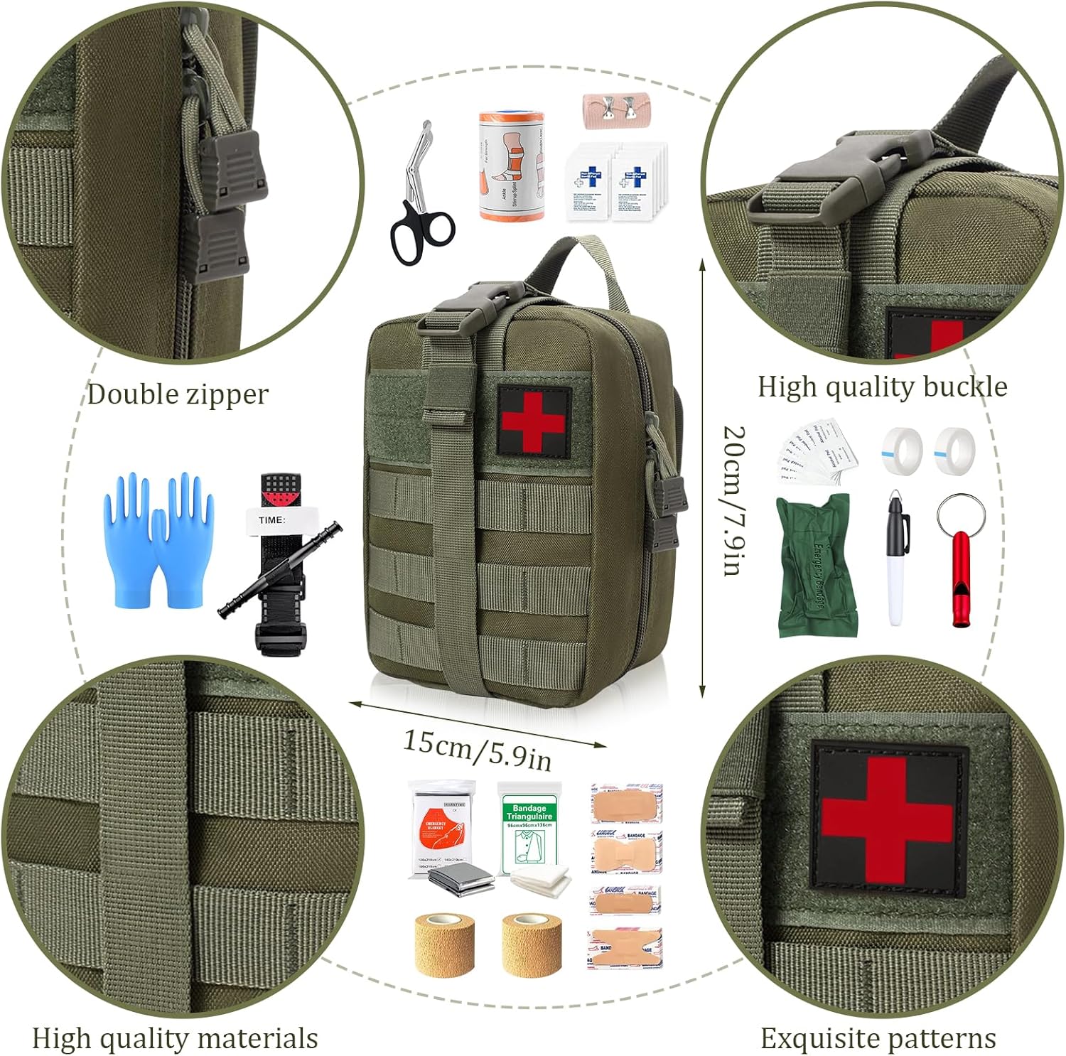 61-teiliges Outdoor-Erste-Hilfe-Set, Survival-Set, Erste-Hilfe-Set, Trauma-Erste-Hilfe-Tasche, Erste-Hilfe-Set Militär, Notfall-Trauma-Überlebensausrüstung, für Camping, Wandern, Radfahren, Klettern und Reisen – Bild 3