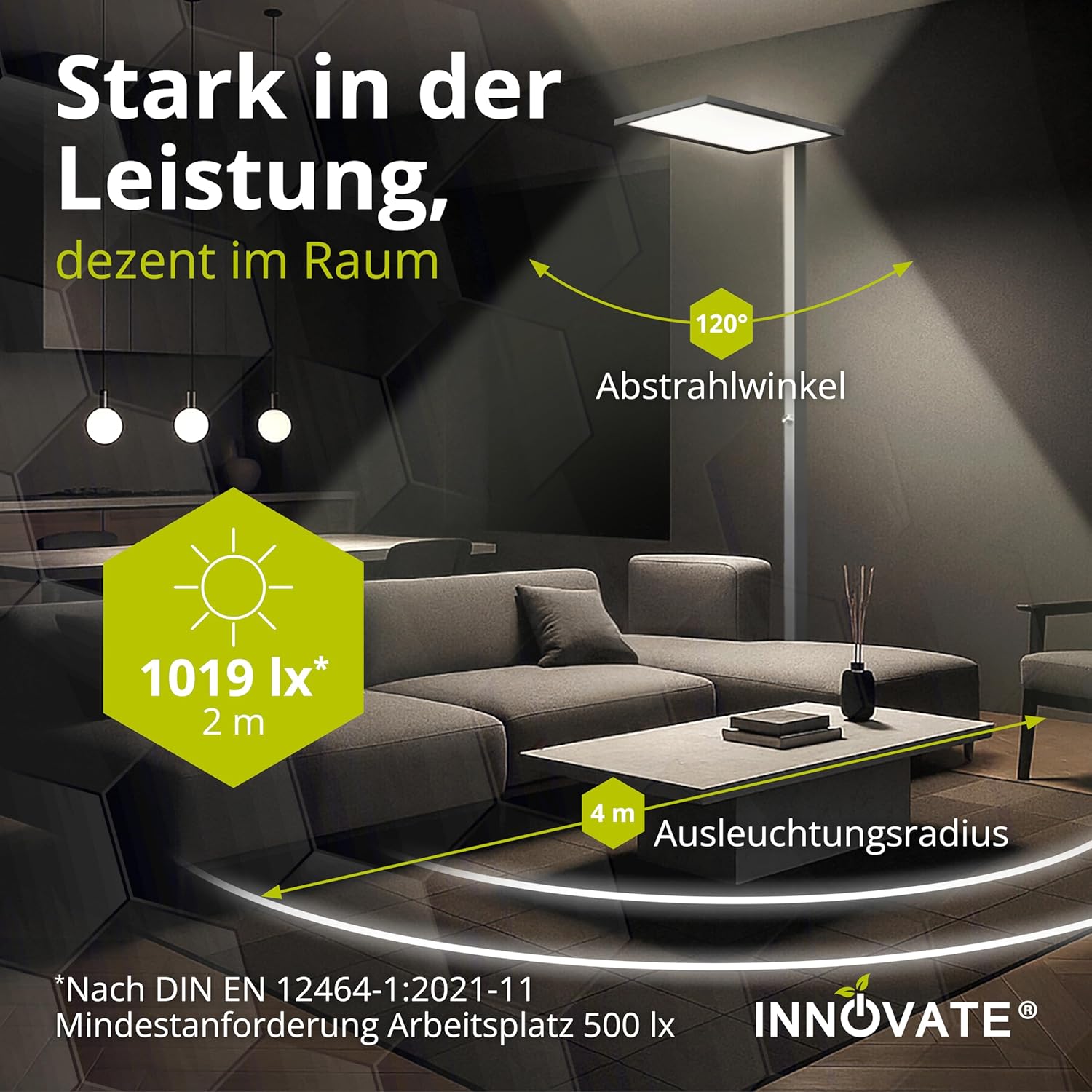 INNOVATE LED Stehlampe Büro dimmbar mit Uplighter Silber (7500 lm UGR< 19 80 W) Tageslichtlampe Schreibtisch Stehlampe dimmbar I Stehleuchte LED Home Office Schreibtische & Arbeitsplätze Stehlampen – Bild 6