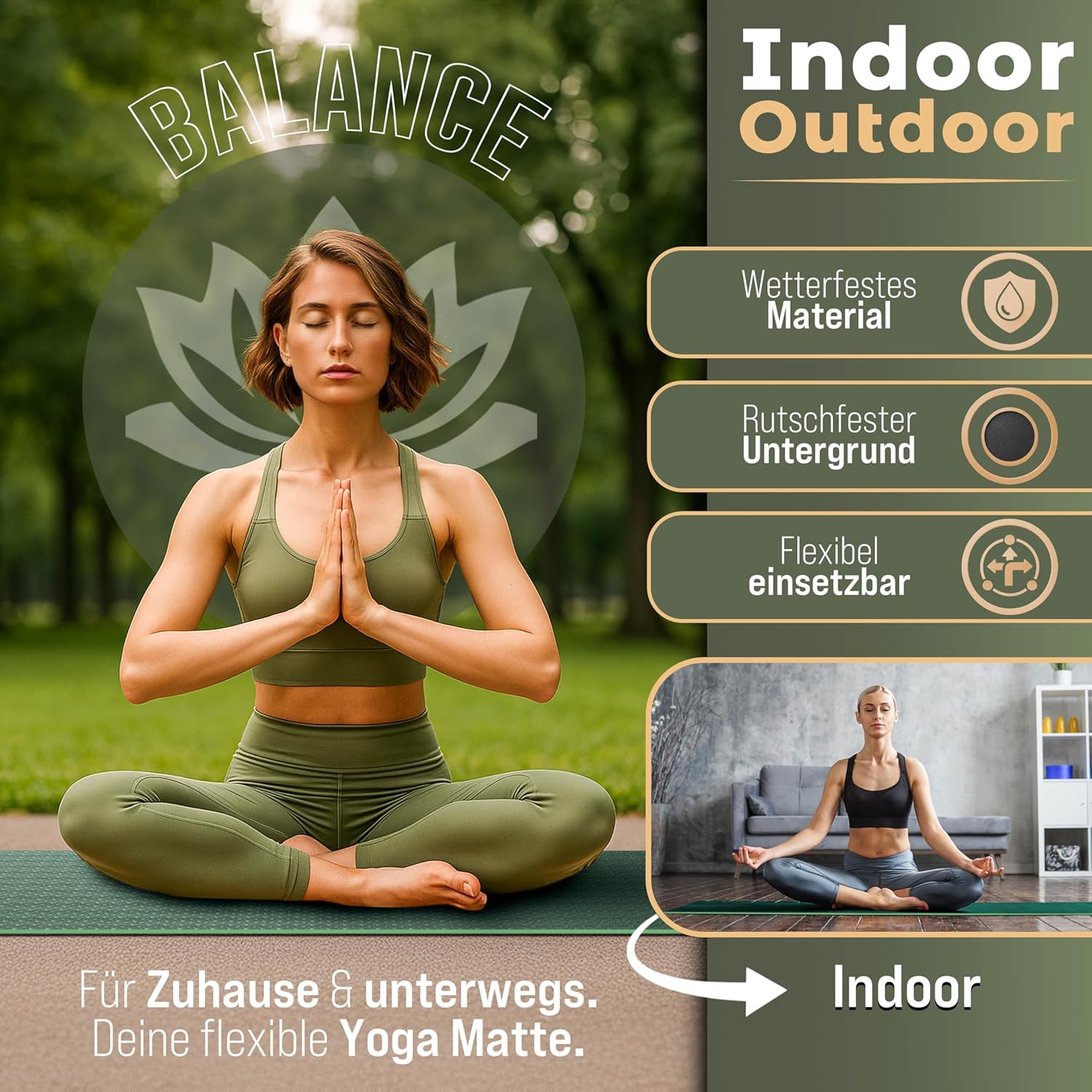 RE:SPORT Yogamatte, Phthalatfrei, Gymnastikmatte, rutschfest, Fitnessmatte, schadstofffrei, Trainingsmatte mit Tragegurt, 183 x 61 x 0,6 cm – Bild 4