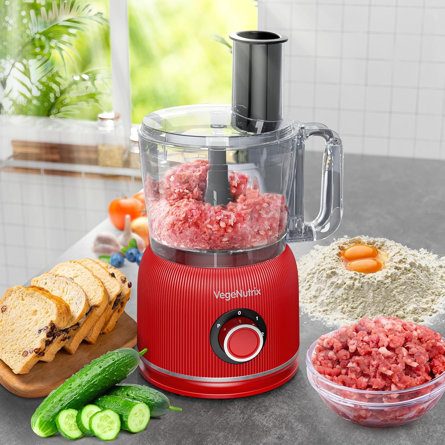 1500 W Küchenmaschine und Mixer-Kombination, 2,5 l Zerkleinerer für Fleisch, Gemüse und Teig, 2 l Standmixer mit Glasbehälter, 2 Geschwindigkeitsstufen und Pulse-Funktion für Smoothies, Saft usw. – Bild 7