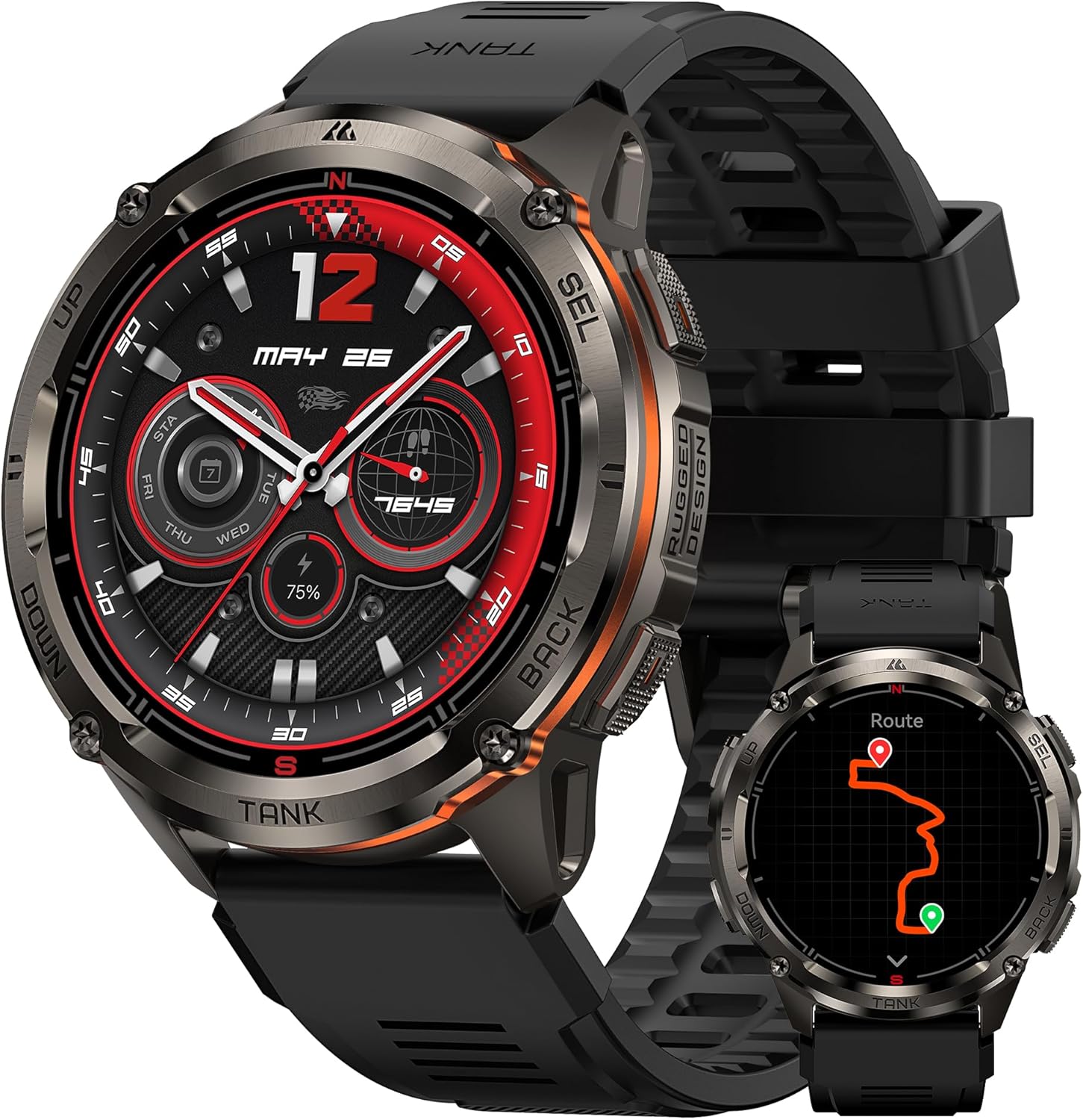 KOSPET Tank 3 Ultra 2 Smartwatch Herren mit GPS,60+ Tage Akku, 1.43" AMOLED, 5ATM Wasserdicht,Bluetooth-Anrufe, KI-Sprachassistent,24/7 Herzfrequenz, SpO2, Schrittzähler(Schwarz)