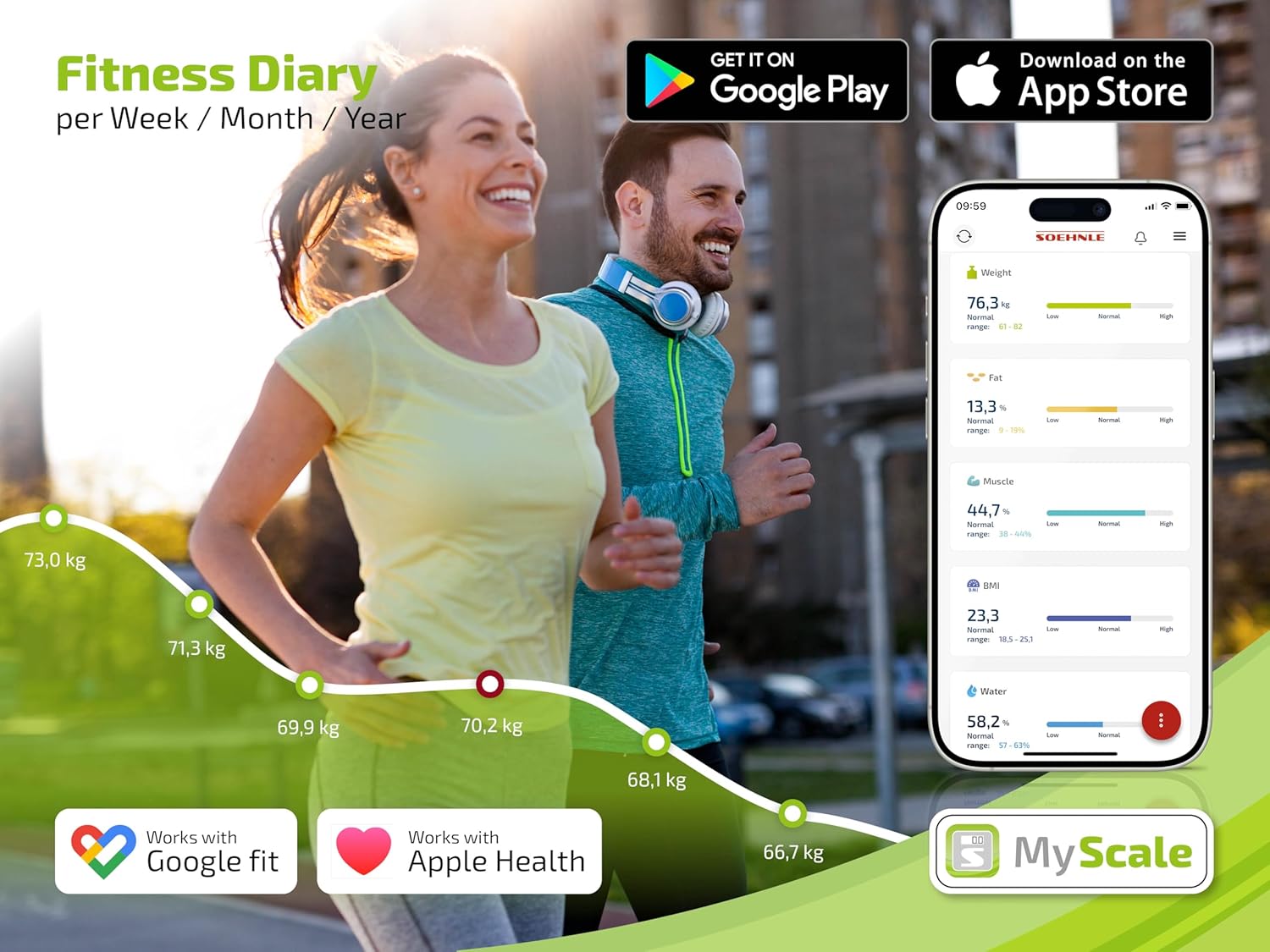 Soehnle Shape Sense Connect Lite Körperanalysewaage mit App-Anbindung, Körperanalyse Gewicht, Fett-, Wasser- und Muskelanteil, Körperfettwaage mit LED-Anzeige, weiß – Bild 5