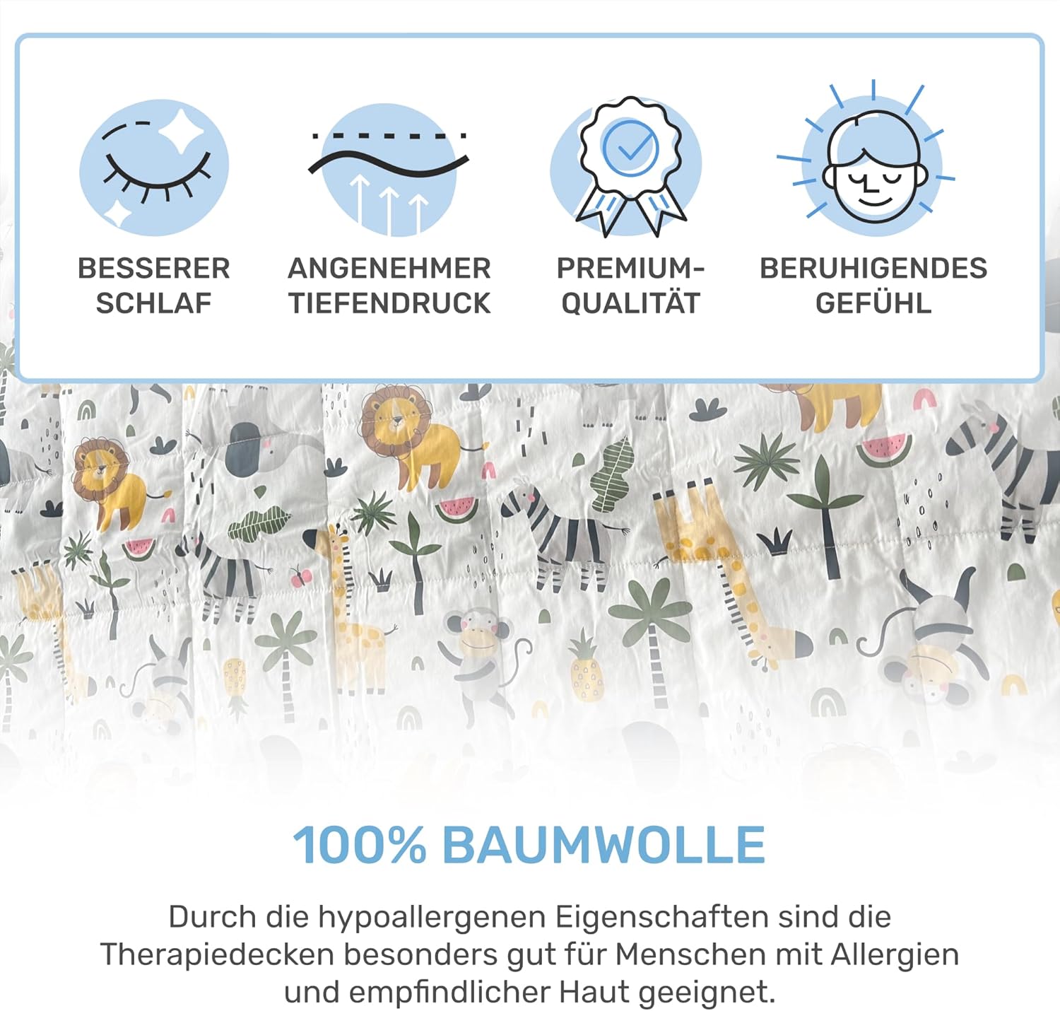 Dailydream Gewichtsdecke für Kinder, 90 x 120 cm, 2,3 kg, Safari-Motiv, 100 % Baumwolle mit Glasperlenfüllung, schwere Decke zum Schlafen, Gewichtsdecke, Therapiedecke, Körpergewicht 20–35 kg – Bild 4
