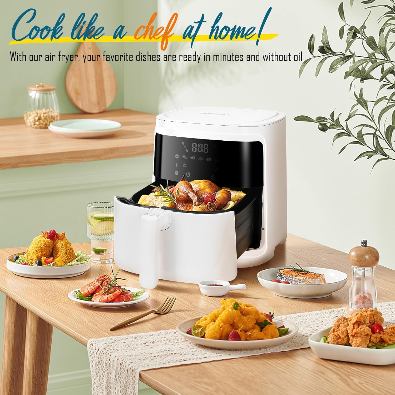 Aigostar White Cube, Smart Heißluftfritteuse 7L XXL Fritteuse Heißluft 1900W Heißluftfritteuse, App-Steuerung, 7 Programme, Warmhalten, 20 Rezepte, 6-10 Personen, Digitale LED-Touchscreen-Luftfritteuse – Bild 12