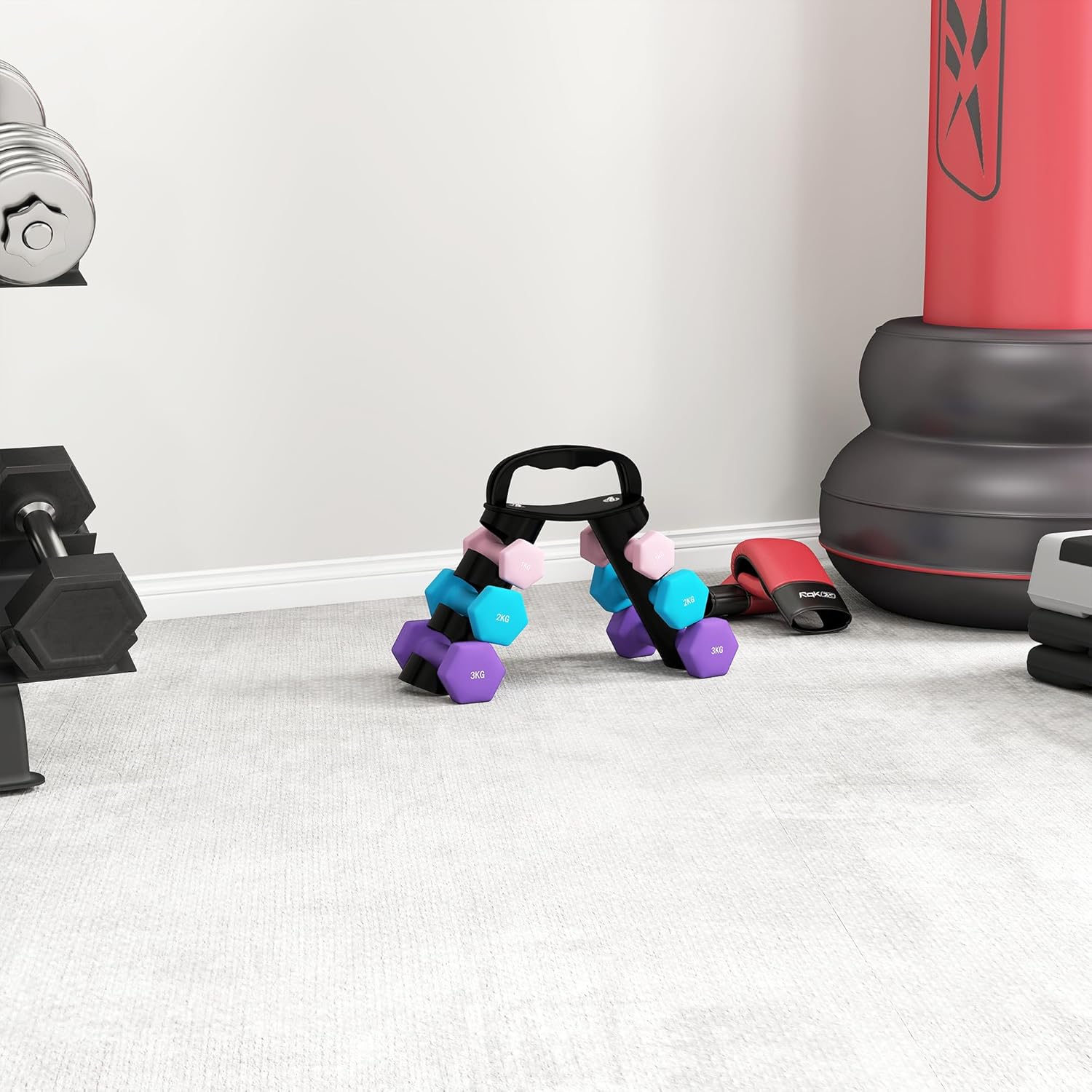 SPORTNOW Hanteln 6er Set Hanteln mit klappbarem Hantelständer, 2 x 1 kg, 2 x 2 kg, 2 x 3 kg, Sechseck-Hanteln, Kettlebell für Fitness, Gymnastik, Zuhause – Bild 8