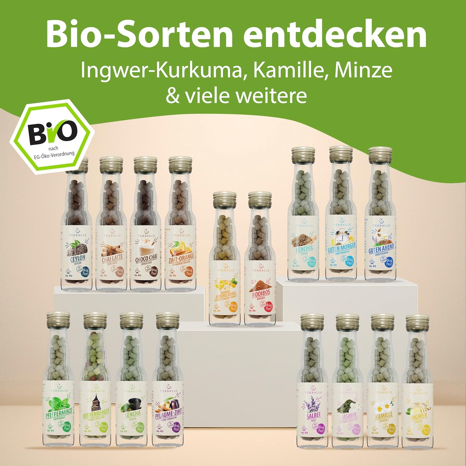 TEABALLS Bio – 3er-Set Feel Good – Ingwer-Kurkuma-Orange, Guten-Morgen-Tee, Chai Latte – ca. 120 Tassen – Bio-Tee ohne Beutel, nur mit heißem Wasser, zuckerfrei – Geschenk zum Wohlfühlen – Bild 8