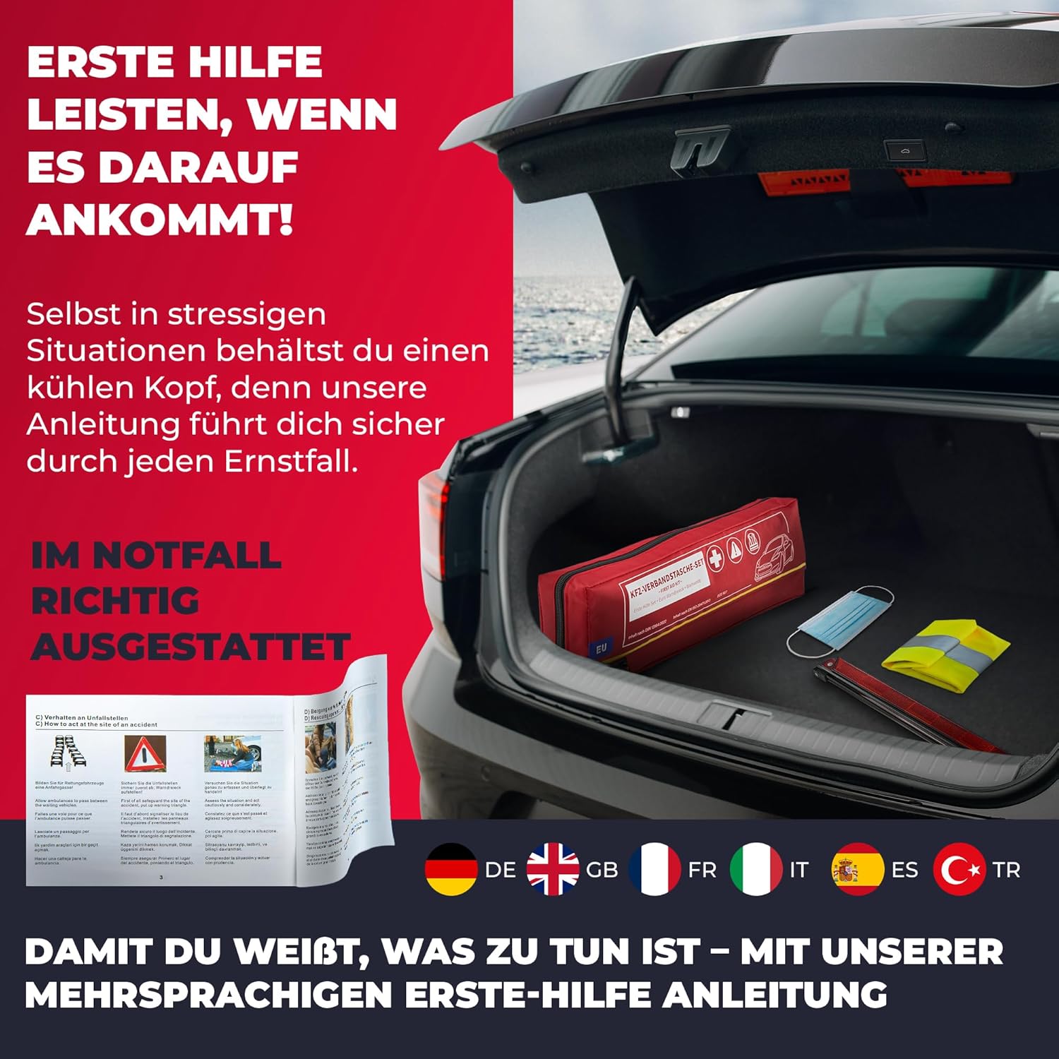 Auto-Verbandskasten inkl. Warndreieck & Warnweste bis Baujahr 2029 (EU-konform) nach DIN 13164:2022 Erste-Hilfe-Set Erste-Hilfe-Tasche Pannenset 2025 Auto Wohnmobil-Zubehör Zuhause 100 % zuverlässig Smart Planet – Bild 3