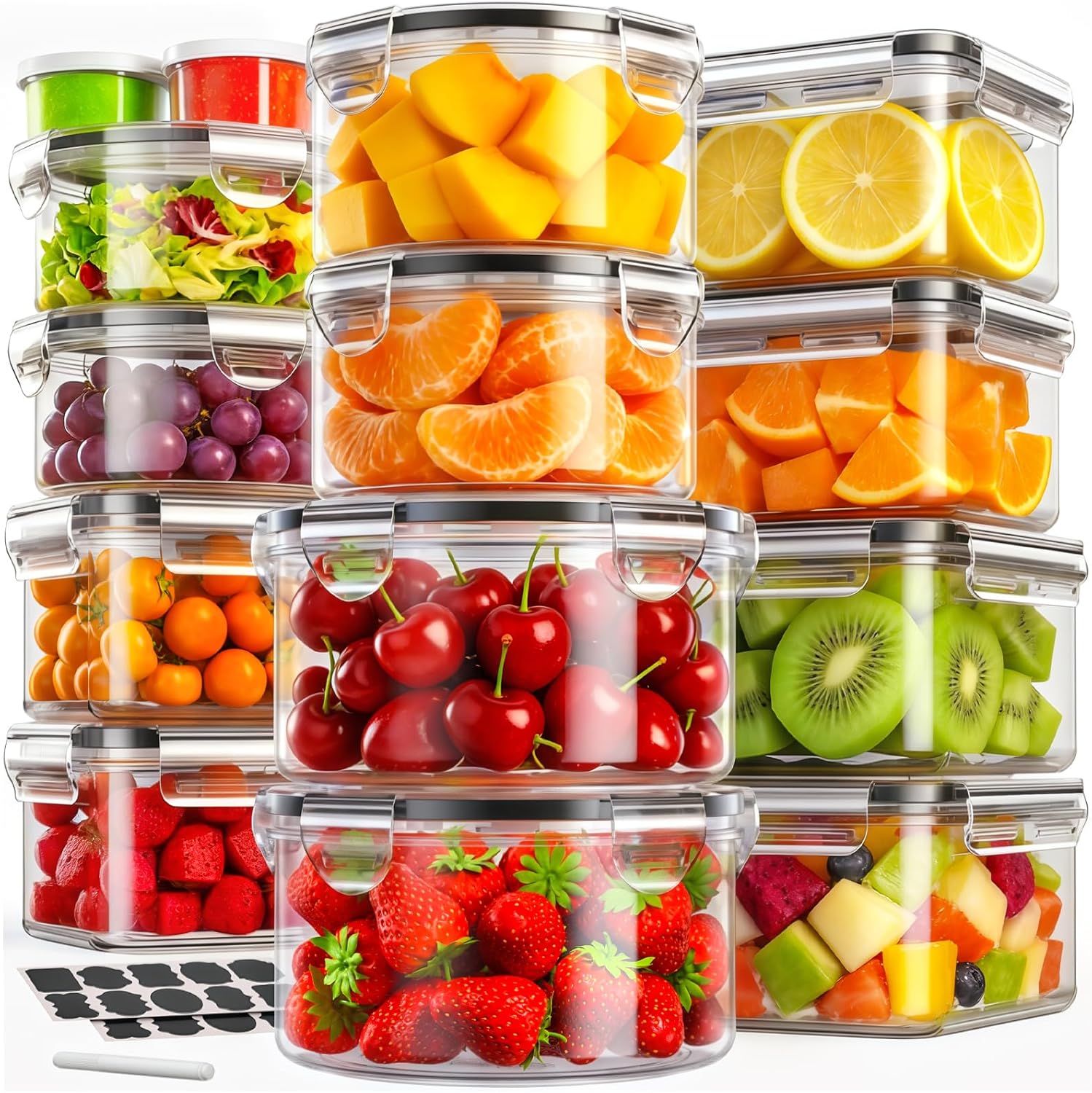 Set mit 28 Frischhaltedosen mit Deckel, XXL-Vorratsdosen-Set (14 Behälter & 14 Deckel), Meal-Prep-Boxen für die Küche, BPA-freies Tupperware-Set