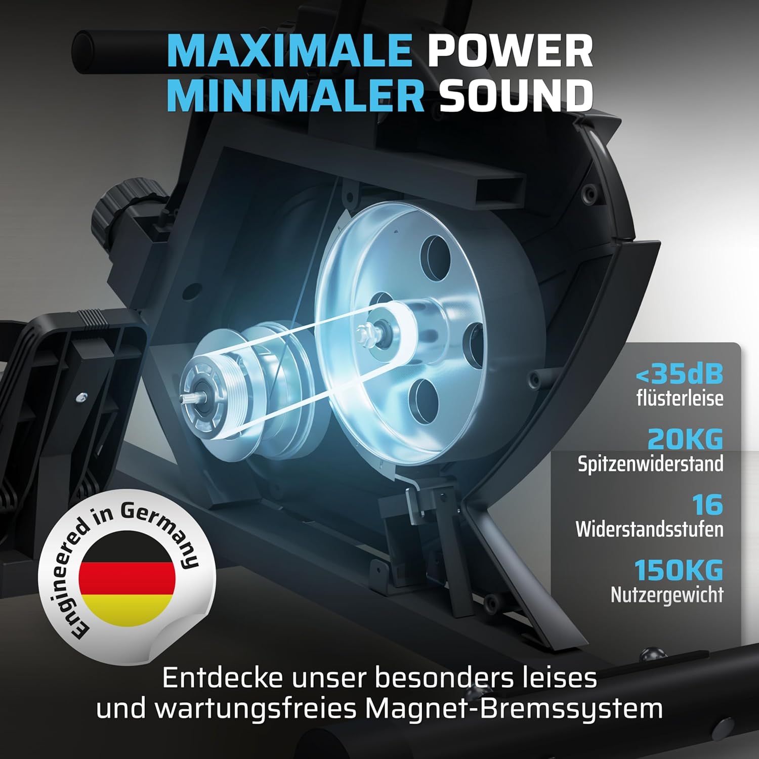 SportPlus Klappbares Rudergerät für zu Hause, TÜV geprüft, leises und wartungsfreies Magnetbremssystem, kugelgelagerter Rudersitz – Bild 2