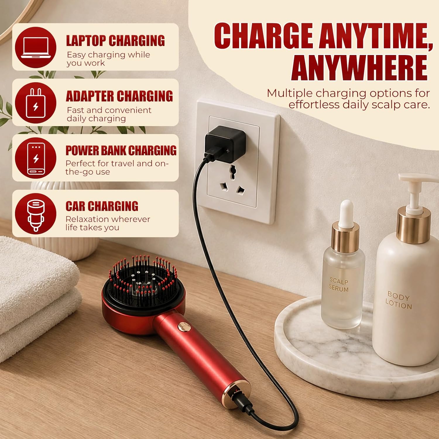 Kopfmassagegerät Elektrisch, 2 in 1 Kopfhaut Massagebürste Elektrisch mit Haaröl-Applikator, 360° Rotlicht Kopfhaut Massagegerät, 3 Modi Elektrisches Kopfmassagegerät zur Massage und Kopfhautpflege – Bild 7