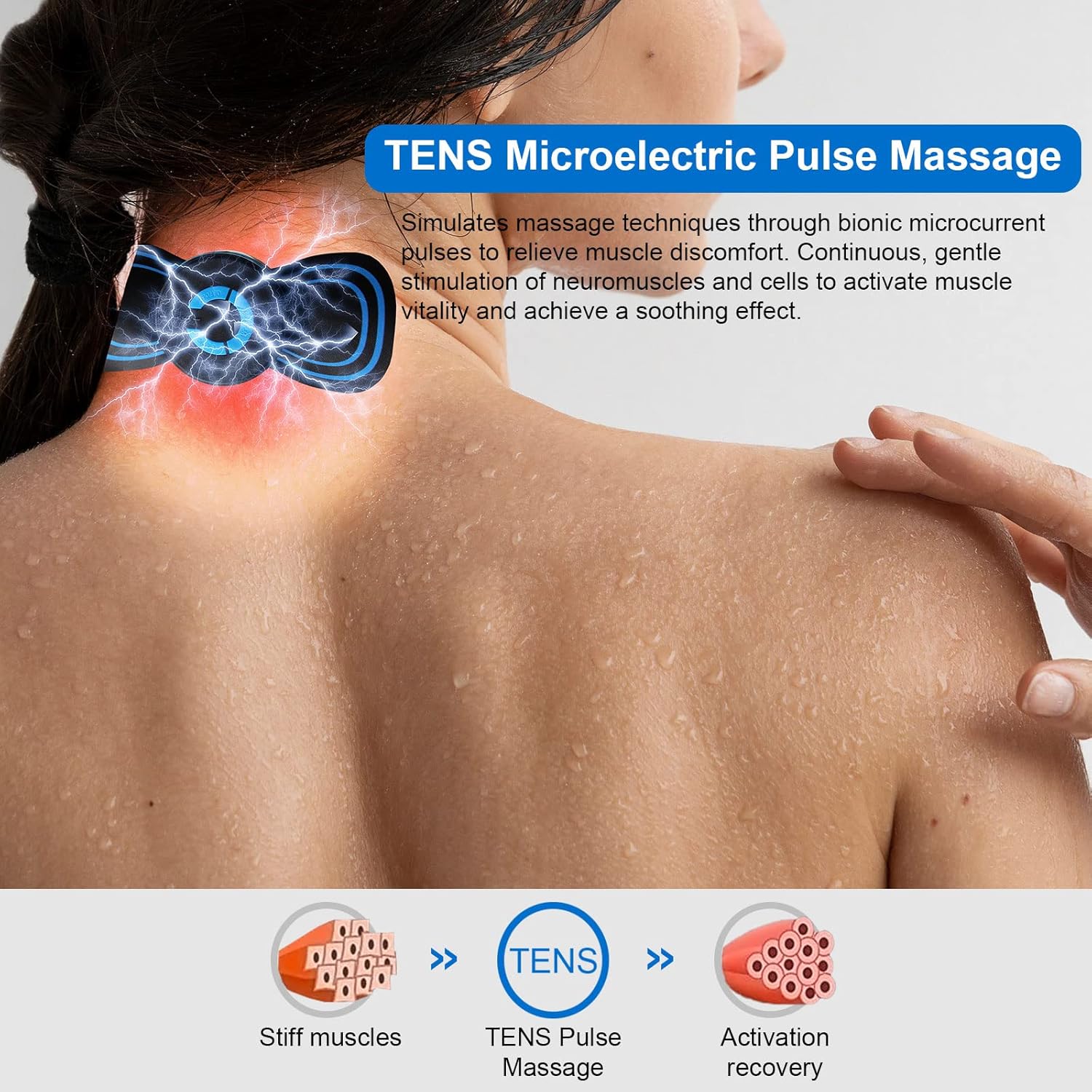 5-in-1-Ganzkörpermassagegerät, Massagepflaster für tägliche Schmerzen, kabelloses Massagegerät mit 6 Modi, Muskelschmerzlinderung, Mikrostrom-Massagegerät für den ganzen Körper, Schultern (2 Stück) – Bild 5