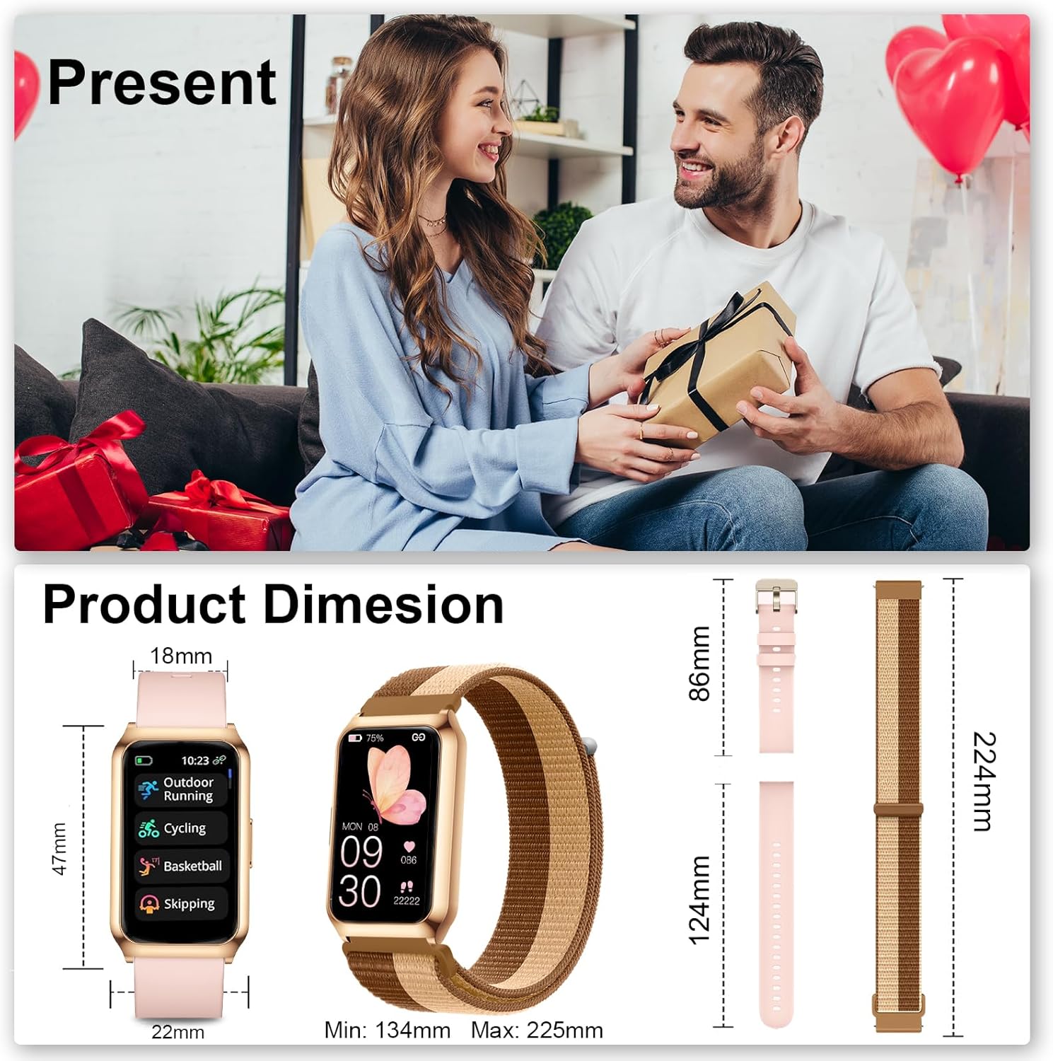 Damen-Smartwatch, 1,47-Zoll-Fitness-Tracker mit 25 Sportmodi, SpO2, Herzfrequenz-Schlafmonitor, Aluminiumgehäuse in Gold, Ultra-Akkulaufzeit, wasserdichte IP68-Fitnessuhr für iOS Android – Bild 8