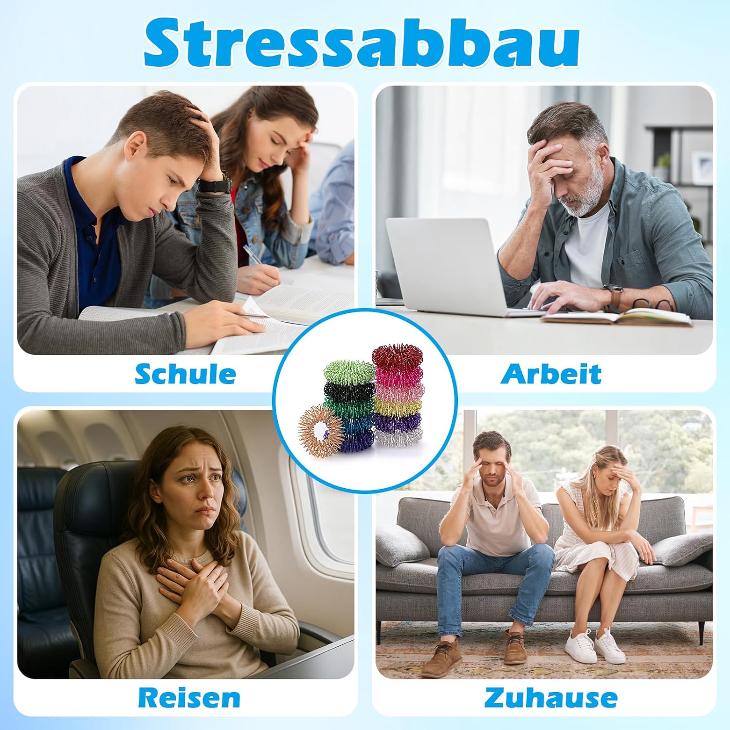 Akupressurring, 12-teiliges Fingermassagering-Set zum Stressabbau, Entspannung und Förderung der Durchblutung, 27 mm, Massagefinger, Zappelring für Erwachsene und Kinder (Farbe) – Bild 5