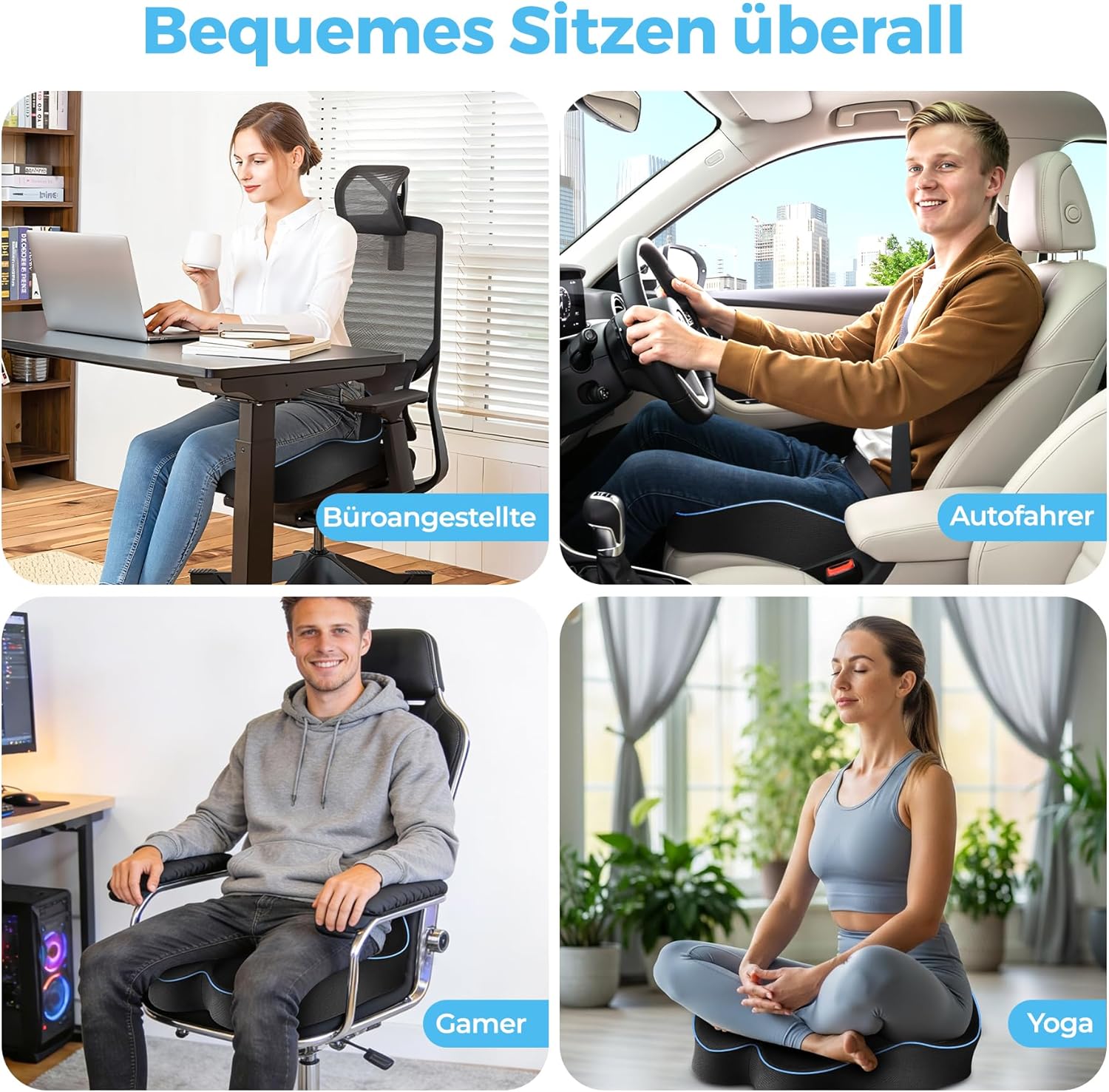 POOTACK Memory Foam-Sitzkissen – für Bürostuhl, Autositz, Rollstuhl und Heimbüro, weiche Sitzunterstützung mit atmungsaktivem Bezug – Bild 6