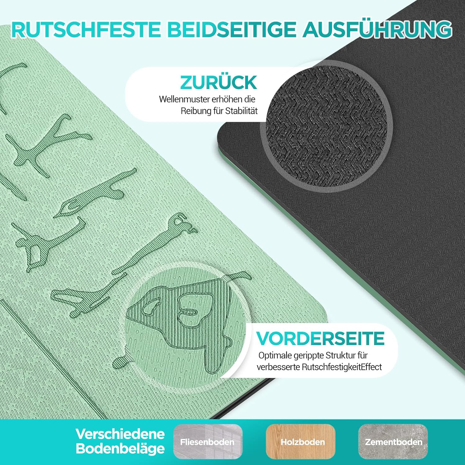 Yogamatte, TPE 6 mm dick, hautfreundliche Yogamatte, rutschfeste Gymnastikmatte, Pilates, Gymnastik, Meditation, Stretching, mit Tragegurt & Tasche, Heim-Workout-Sportmatte, 183 x 61 cm – Bild 3