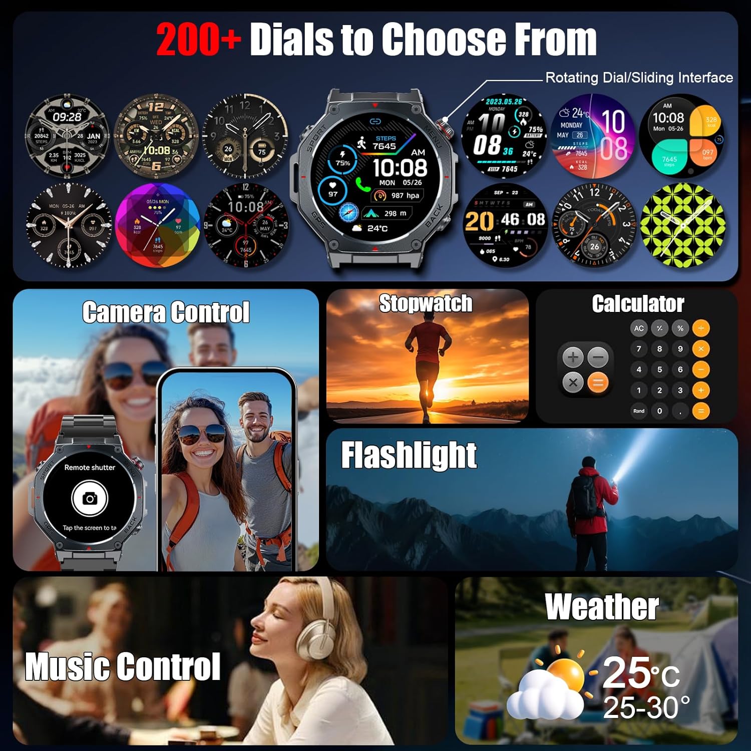 Militär-Smartwatch Herren mit GPS, 1,43 Zoll AMOLED-Display, Fitnessuhr mit Bluetooth-Anruf, 5ATM wasserdichte Sportuhr mit Herzfrequenz-/Schlafmonitor/Schrittzähler, 160+ Sportmodi, Uhr für – Bild 8