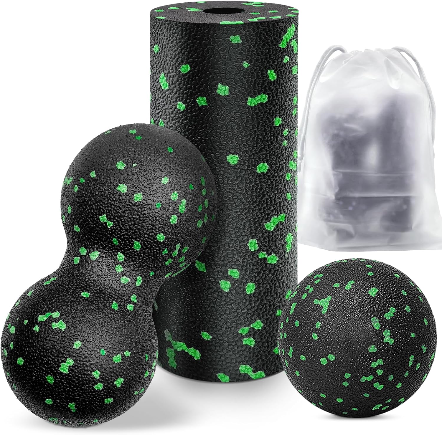 Faszienball und kleine Faszienrolle, Massageball-Set, Stress abbauen und verspannte Muskeln entspannen, Duoball für Wirbelsäule, Fuß, Nacken und Rücken (grün)