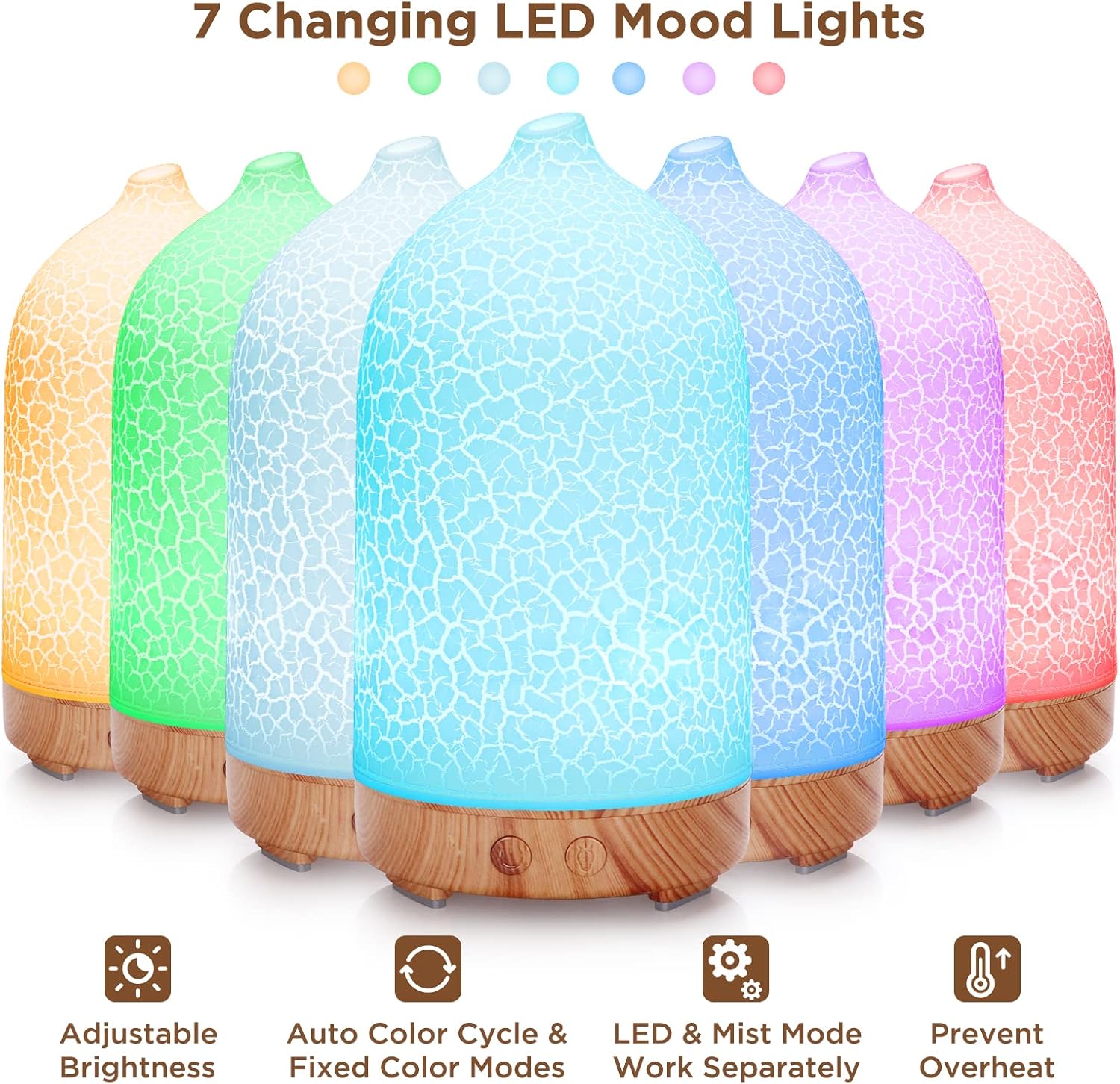 Hianjoo Aroma-Diffusor, 200 ml, Luftbefeuchter, leiser Ultraschall-Aromatherapie-Diffusor mit 7 Farben LED für Büro, Yoga, Spa, Schlafzimmer – helles Holz – Bild 2