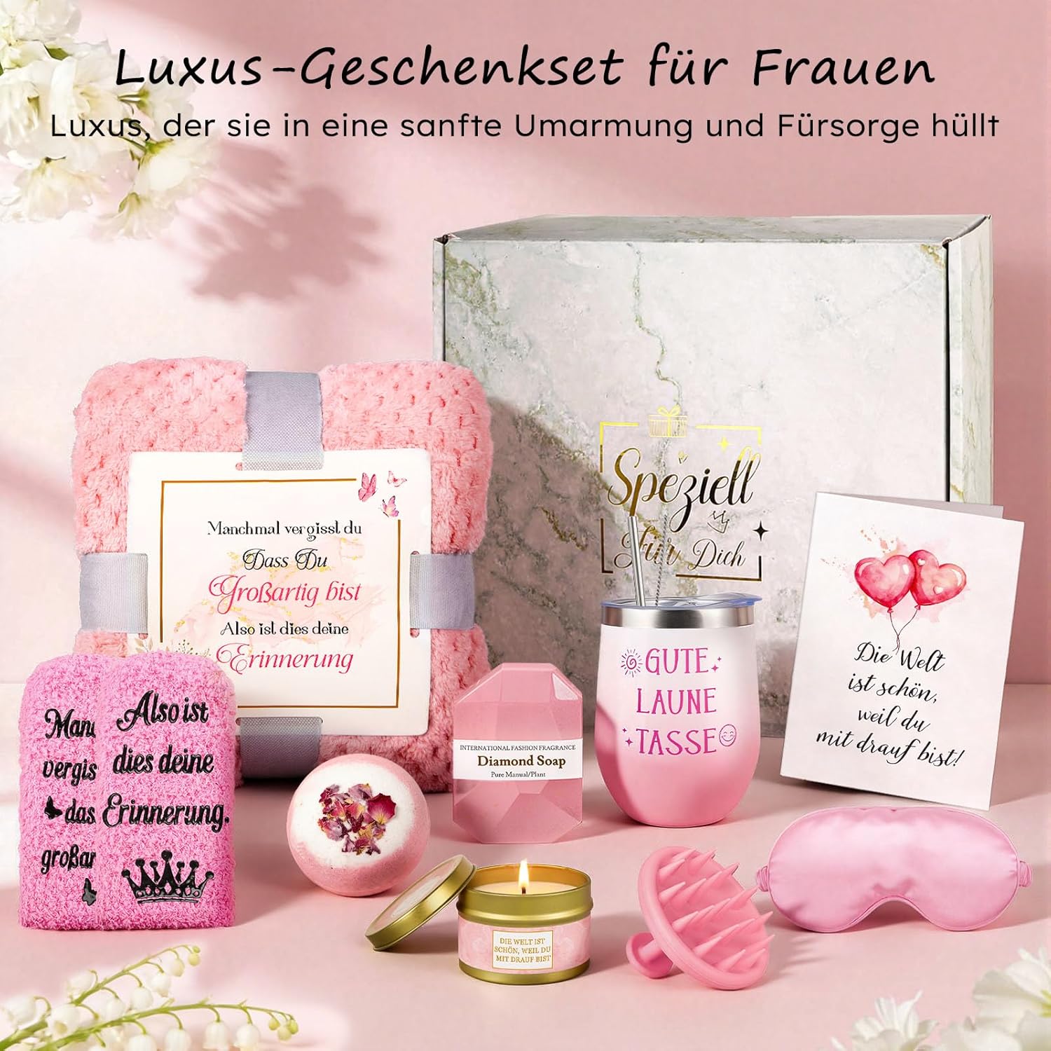 TUZELIYA Geschenke für Frauen, Freundin – Geburtstagsgeschenk – Wellness-Geschenkset – Gute Besserung & Mutgeschenke – Geschenkideen für Mutter, Schwester, Tochter, Kollegin, Tante, Ehefrau – Rosa – Bild 3