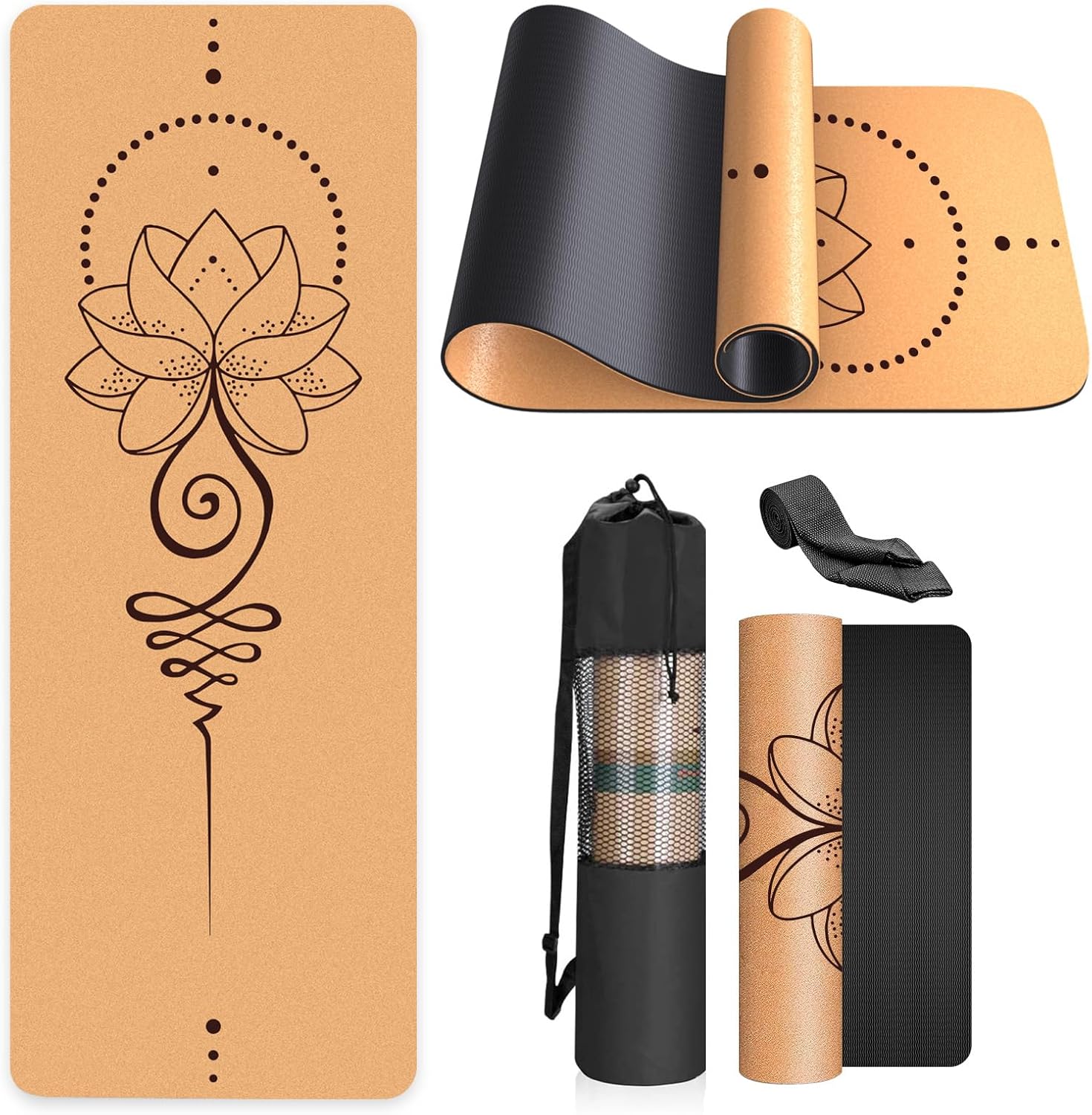 Yogamatte, rutschfest, einzigartiges Design, Naturkork, TPE-Material, Fitness-Trainingsmatte, rutschfest, für Zuhause, Pilates, Aerobic, Fitness & Training, 183 x 61 cm