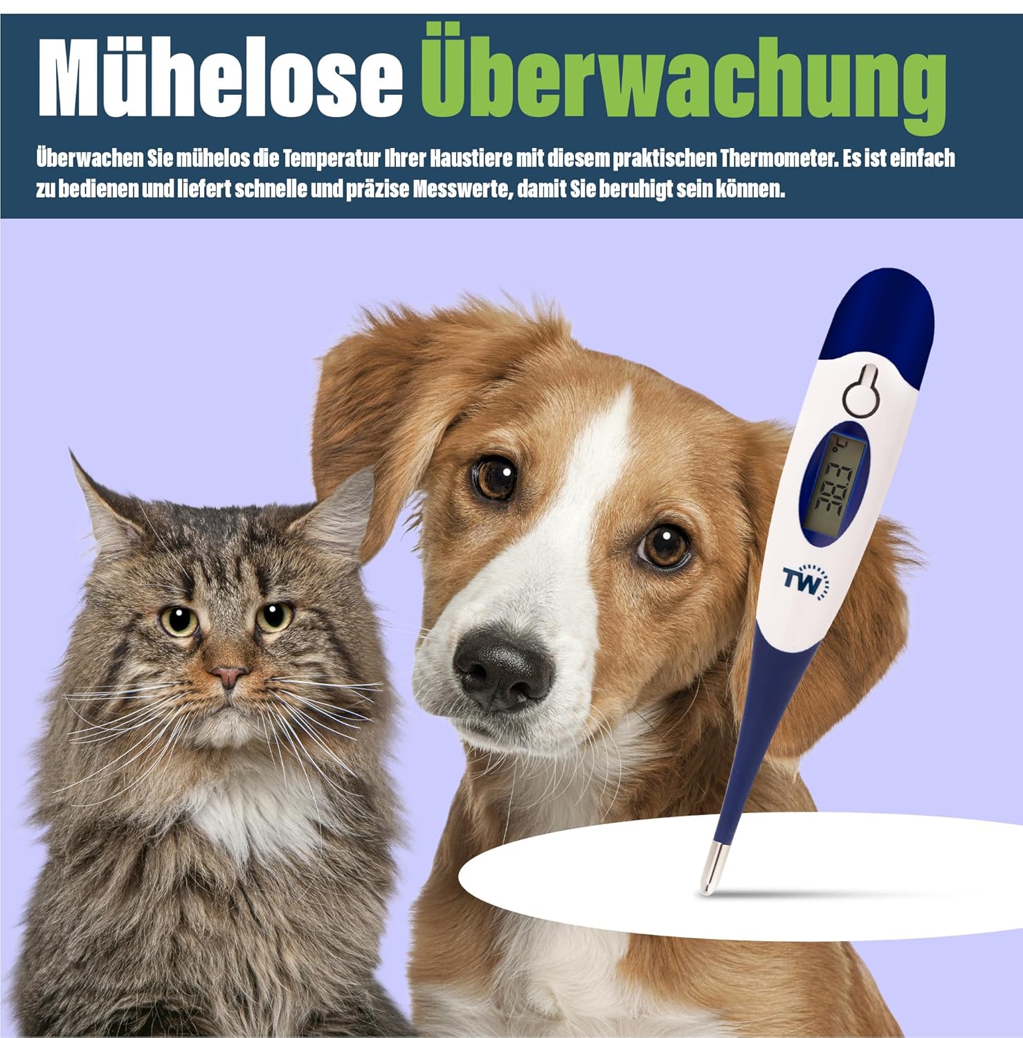 Digitales Tierhalter-Thermometer für Hunde, Katzen, Pferde, Tierärzte, flexibler Temperaturfühler, inklusive Tierarzttabelle – Bild 5