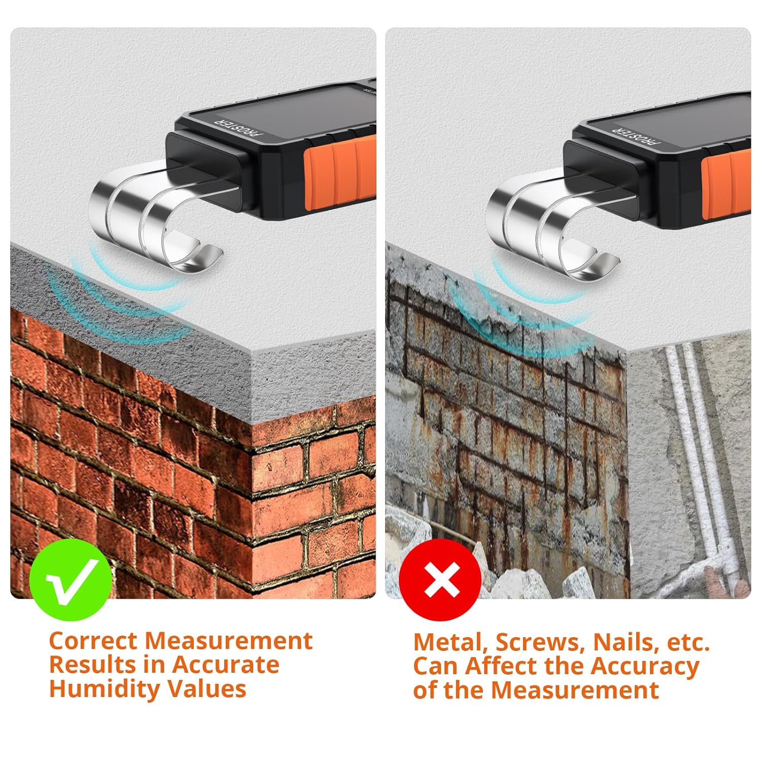 Proster Stiftloser Feuchtigkeitsmesser für Wände, Holz, Beton und Mauerwerk – wiederaufladbarer, flexibler Feuchtigkeitsdetektor – 5 Modi, Ton- und Lichtalarm, induktive Messung bis zu 40 mm Tiefe – Bild 8