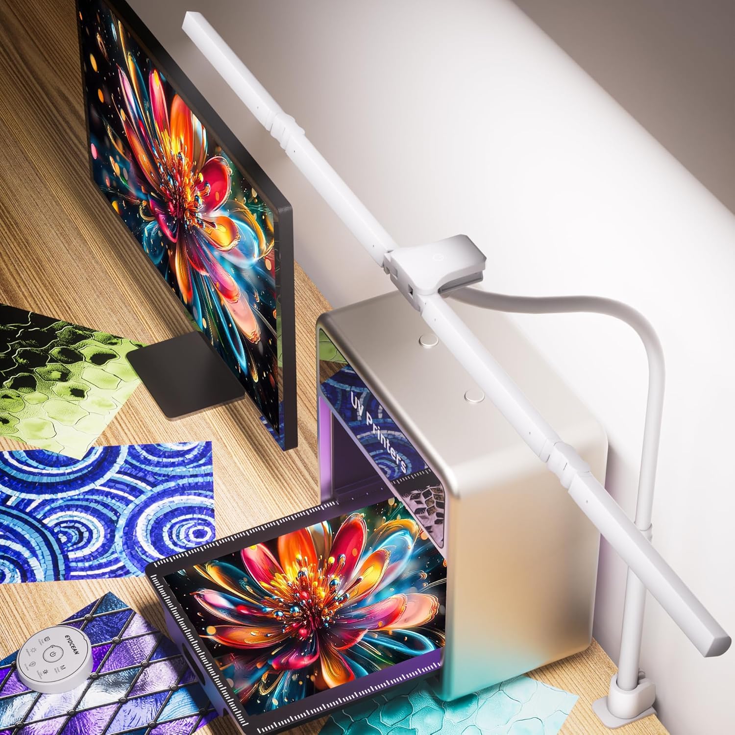 EYOCEAN Schreibtischlampe, Schreibtischlampe mit 4 Lichtquellen, 24W 100 cm Tageslichtlampe Schreibtisch mit Fernbedienung, dimmbare Monitorlampe, Schwanenhals-Bürotischlampe, Augenschutz-PC-Lampe – Bild 2