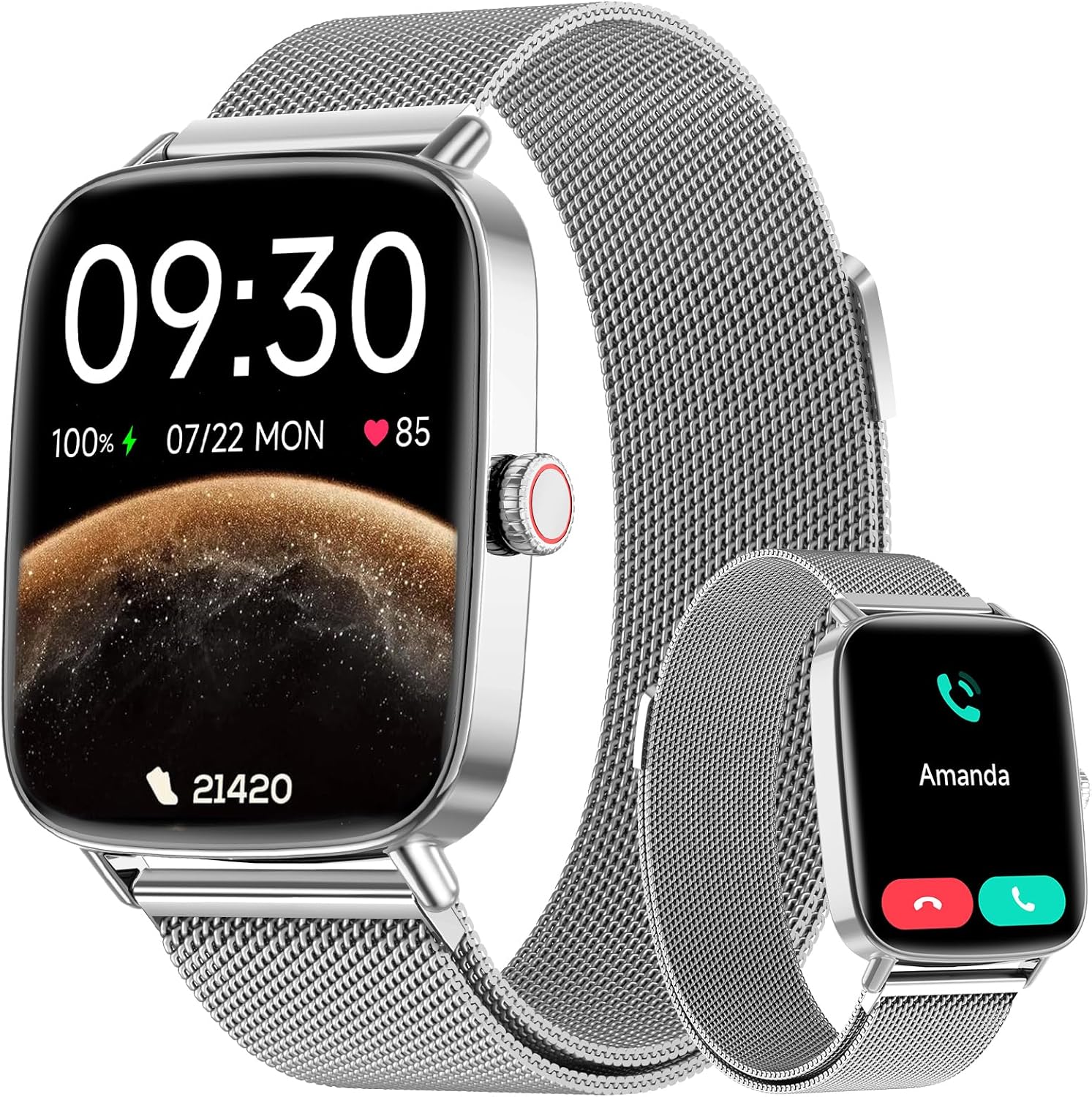 Smartwatch Herren Damen mit Telefonfunktion, 1,85 Zoll Fitnessuhr Smartwatch, 100+ Sportmodi, Fitnesstracker mit Herzfrequenz/SpO2/Schlafmonitor, Schrittzähler, IP68 wasserdichte Sportuhr für iOS Android