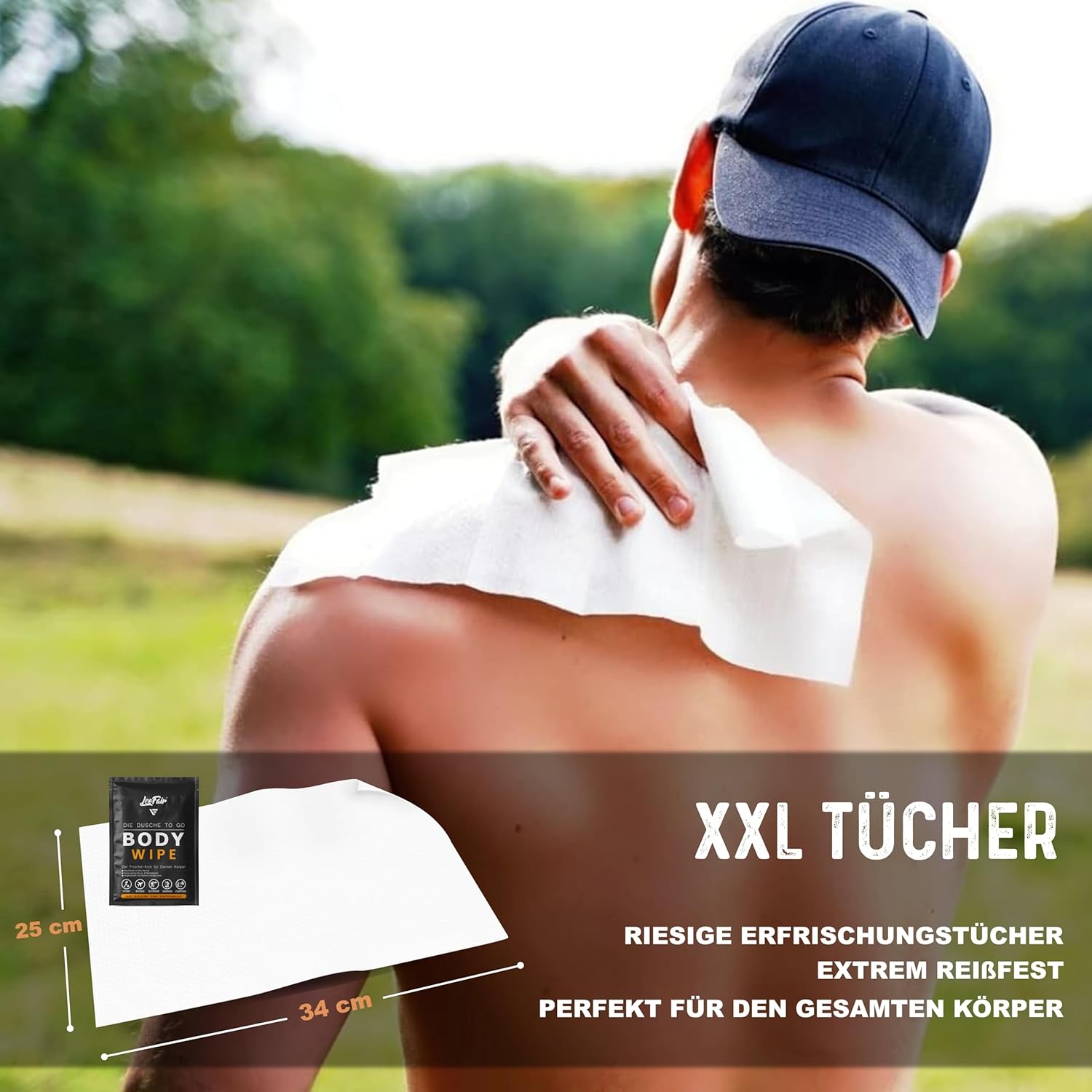 Body Wipes Einweg-Waschlappen XXL – Feuchte Waschlappen für Reisen, Camping, Festival & Unterwegs – 10 große Feuchttücher einzeln verpackt für Gesicht und Körper – Bild 8
