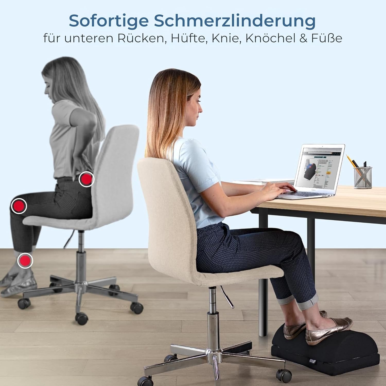 5 STAR UNITED Verstellbare Fußstütze, ergonomisches Memory-Schaum-Kissen mit atmungsaktivem Netzbezug, rutschfeste Unterseite, 15 cm Höhenverstellung, Schwarz – Bild 3