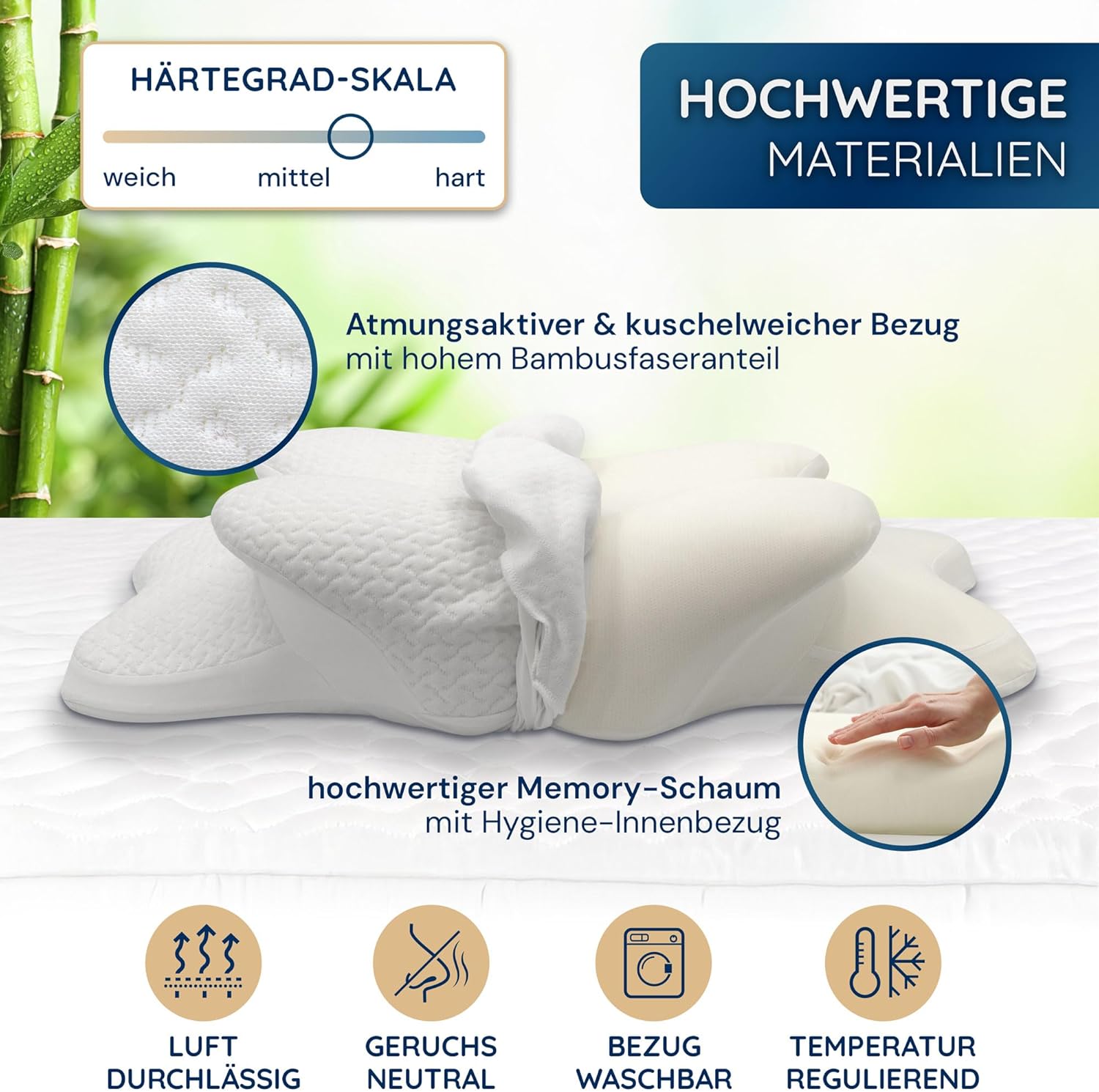 Orthopädisches Schlafkissen „Bambus“ – Ergonomisches Nackenstützkissen mit viskoelastischem Memory-Schaum & atmungsaktivem Bambusfaserbezug – für Rücken-, Seiten- und Bauchschläfer – Bild 2