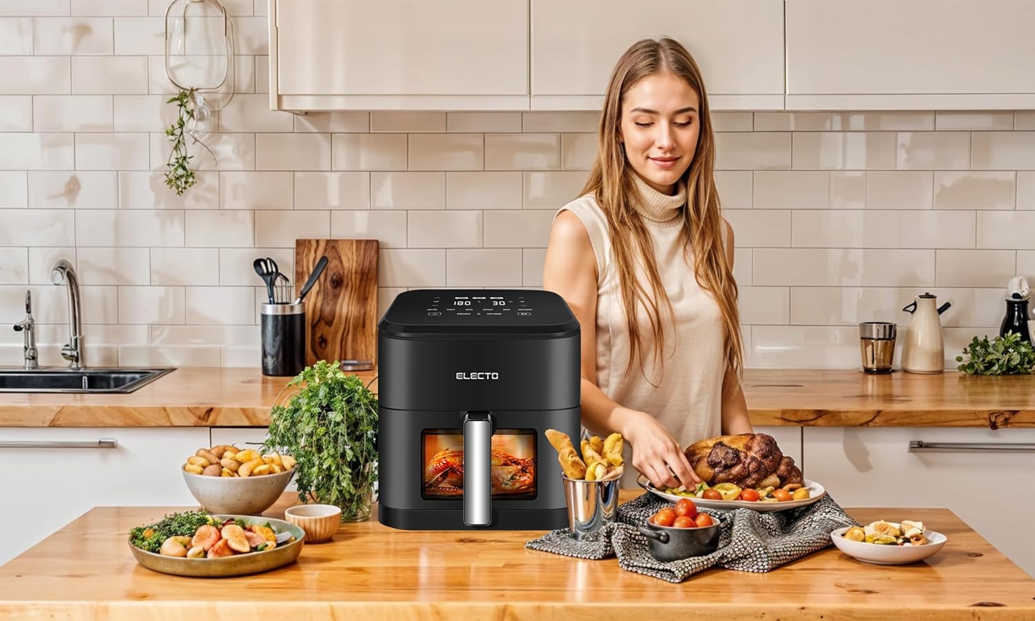 ELECTO – Heißluftfritteuse 8L Smart 2000W – App-Steuerung über WLAN – 8 Automatikprogramme – Antihaftbeschichtung – Gesunde fettfreie Zubereitung mit Rapid Air-Technologie – Schwarz – Bild 7