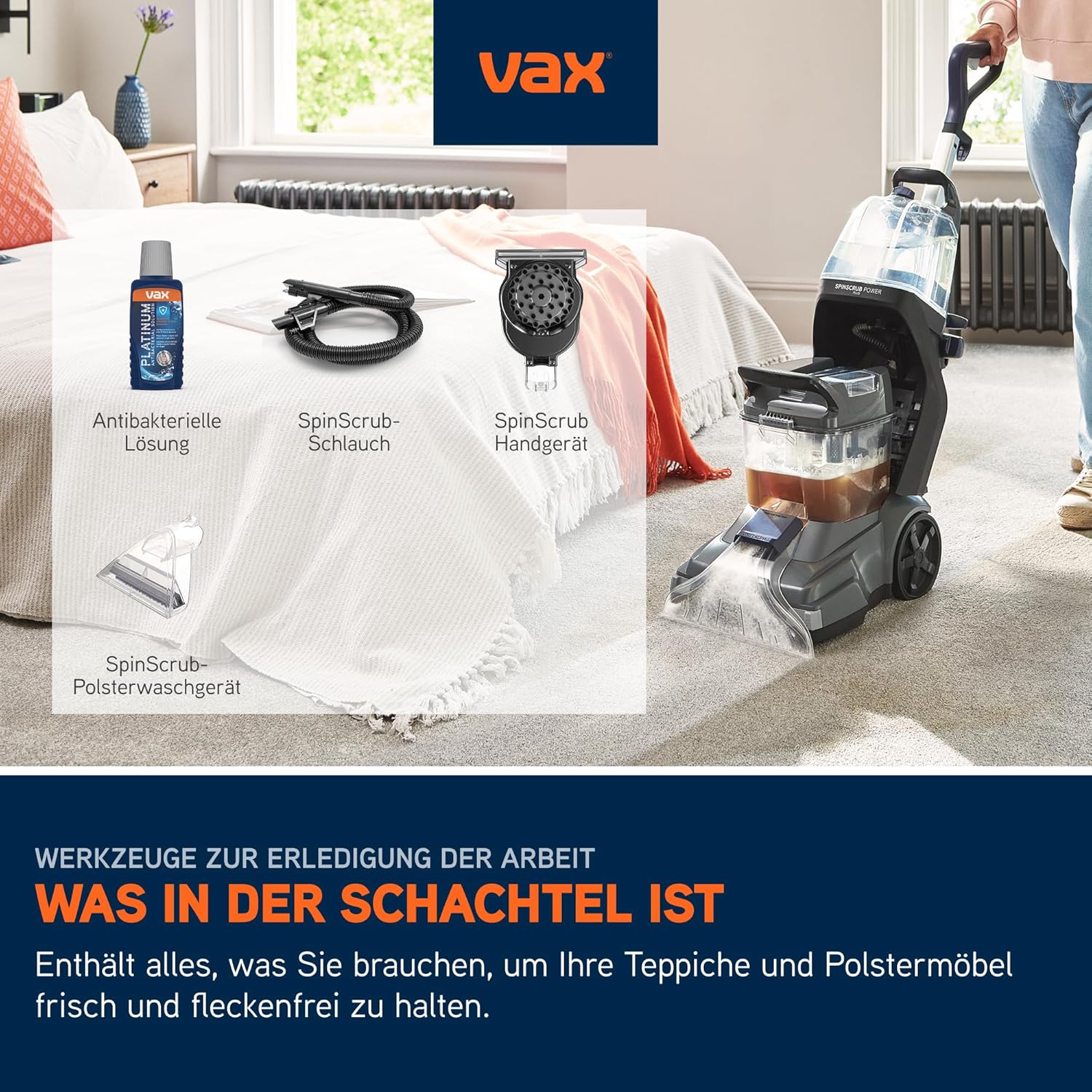 Vax SpinScrub Power Plus Polsterreinigergerät, Teppichreiniger zur Polster- und Fleckenentfernung mit SpinScrub-Technologie, XL-Tank, Schnelltrocknungsleistung und leistungsstarker Haushaltsreinigung – Bild 11
