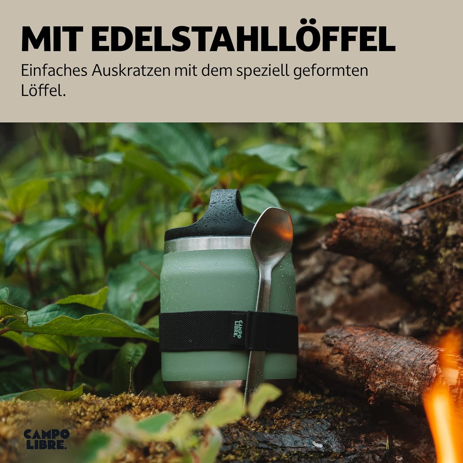 Campo Libre. Lotta, Thermobehälter für Lebensmittel, Edelstahl-Thermobecher Essen mit Löffel, Warmhaltebehälter, Müslibecher oder Babybrei, Warmhaltebox, Thermo-Speisebehälter, grün, 600 ml – Bild 6