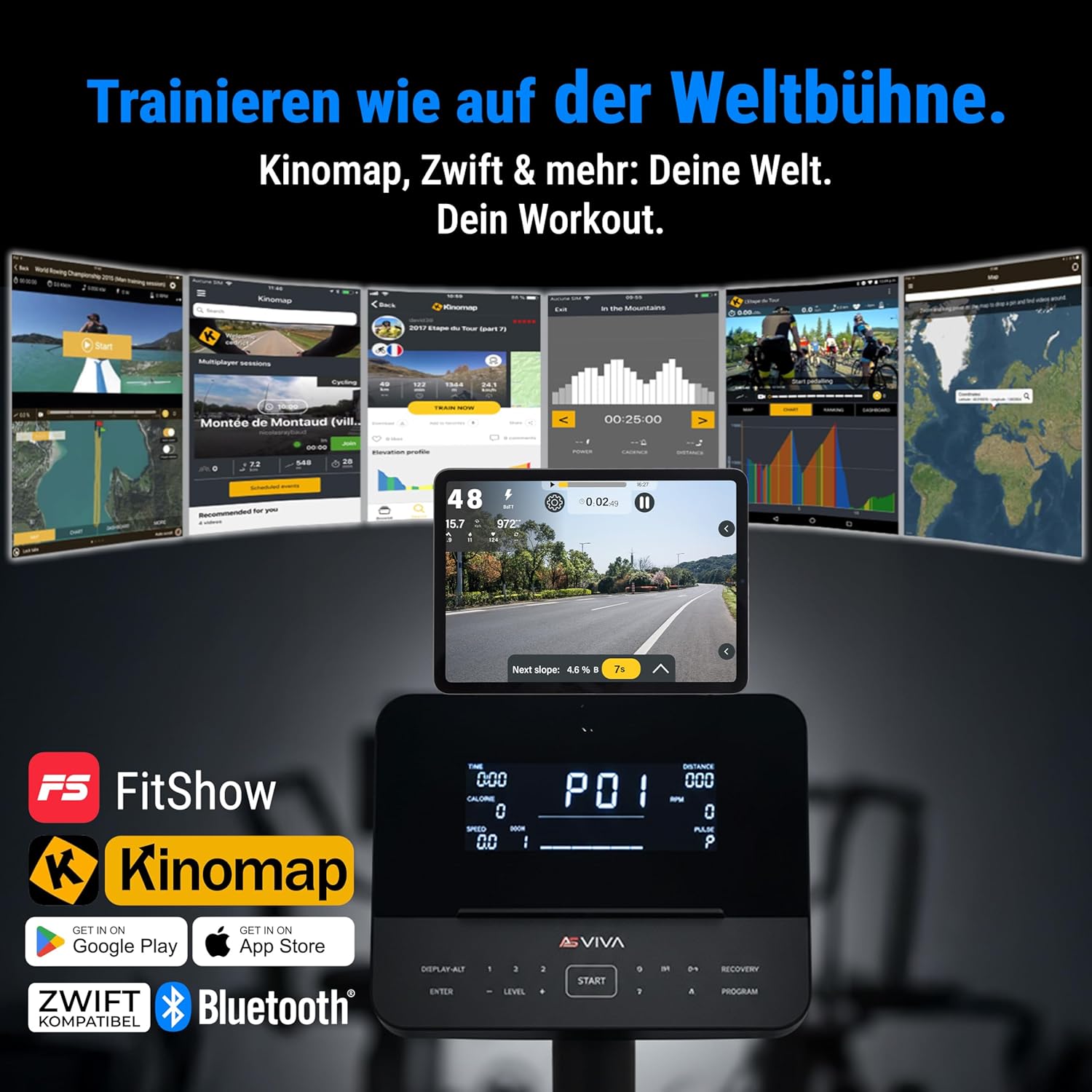 AsVIVA Recumbent Bike, Bluetooth (App-gesteuert), Handpulssensoren, integrierter Herzfrequenzmesser (inkl. Brustgurt), 16 computergesteuerte Stufen, ergonomischer Sitz (Rückenlehne). – Bild 4