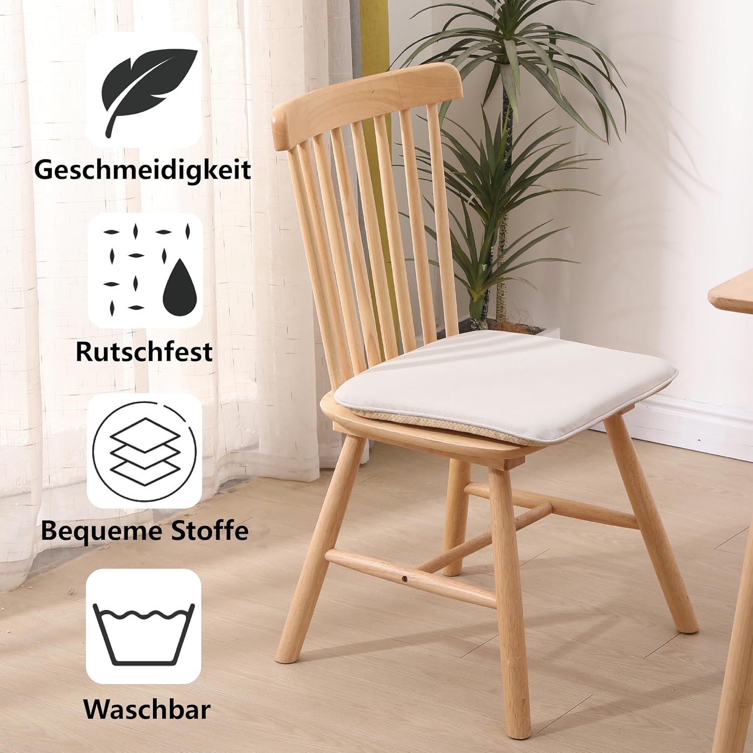 RACE LEAF 4er-Set, 40,5 x 40,3,5 cm, Memory-Schaum, langsamer Rückprall, Sitzkissen, Sitzkissen für den Innenbereich, wasserdichte Oberfläche und rutschfeste Unterseite, Schwarz (Ecru) – Bild 3