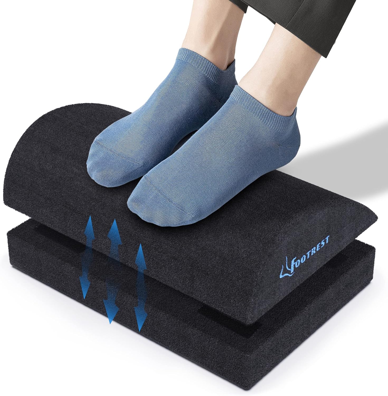 Verstellbare Fußstütze unter dem Schreibtisch, ergonomisches Fußstützenkissen mit Magic Tape für optionale Höhe, Memory-Schaum und rutschfester Unterseite für Zuhause, Büro, Flugzeug, Reisen