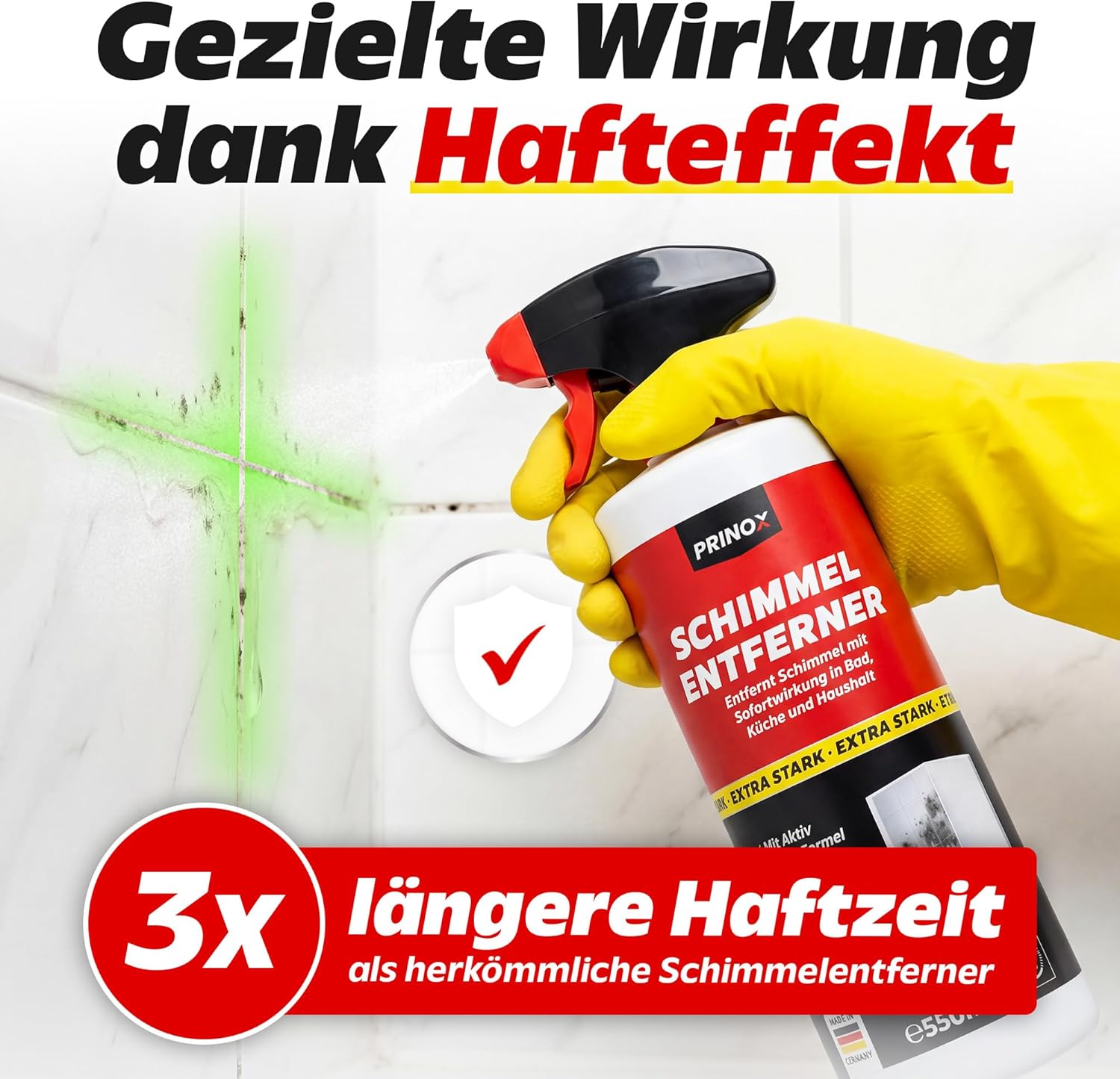 Professionelles Schimmelentferner-Set inklusive 2 Schutzhandschuhen – Schimmelspray mit Haftwirkung gegen Schimmel an Wand, Fugen, Tapeten, Textilien, Auto – entfernt Schimmel hocheffektiv – Bild 5