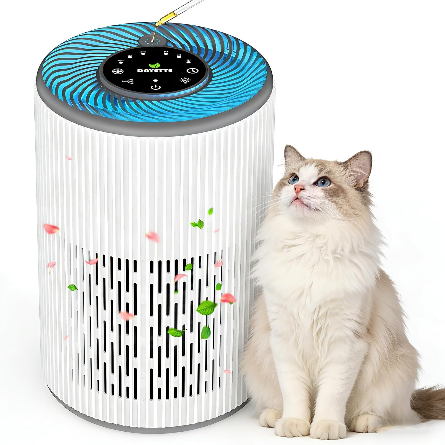 DAYETTE Tragbarer Luftreiniger für Allergiker mit Duftschwamm und blauem Nachtlicht, Timer, Schlafmodus (20 dB), HEPA-Luftfilter gegen Schimmel, Staub, Pollen, Gerüche, Tierhaare