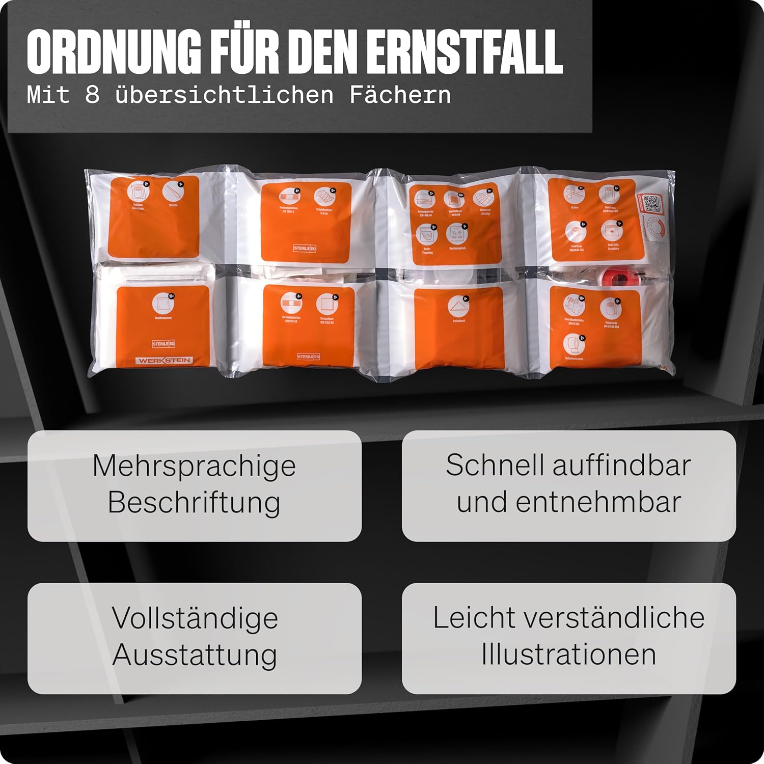 Erste-Hilfe-Nachfüllset DIN 13169:2021 inklusive Erste-Hilfe-Anleitung – Erste-Hilfe-Set Nachfüllset DIN 13169 mit praktischen Innentaschen für Unternehmen – Verbandsmaterial-Set – Bild 4
