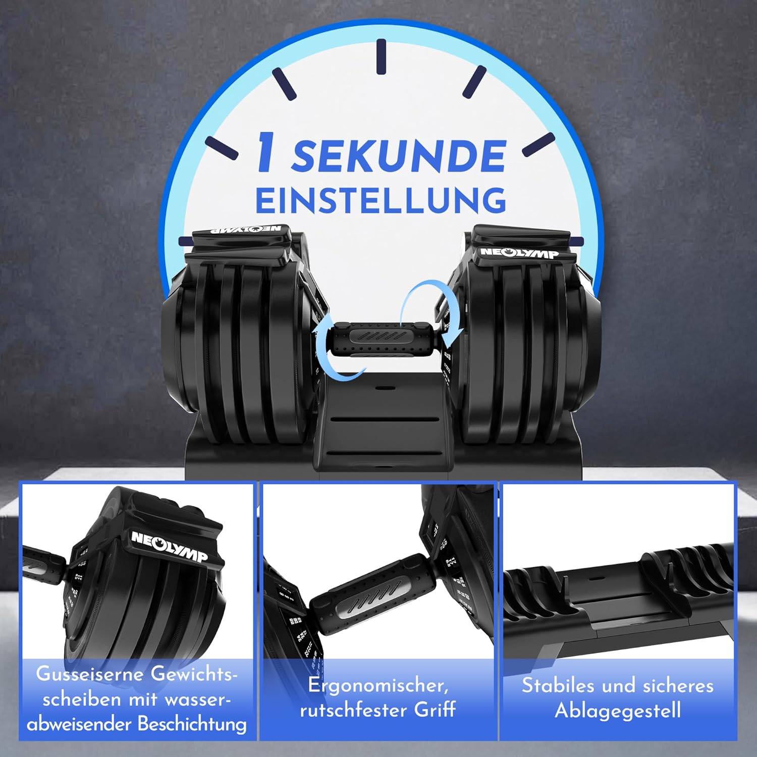 NEOLYMP Hantel verstellbar 40 kg – 12 Gewichtsstufen mit Drehgriff – Hantel ergonomisch, rutschfest und platzsparend – verstellbare Hanteln für Damen und Herren – Hanteln mit Gewichten – Bild 5