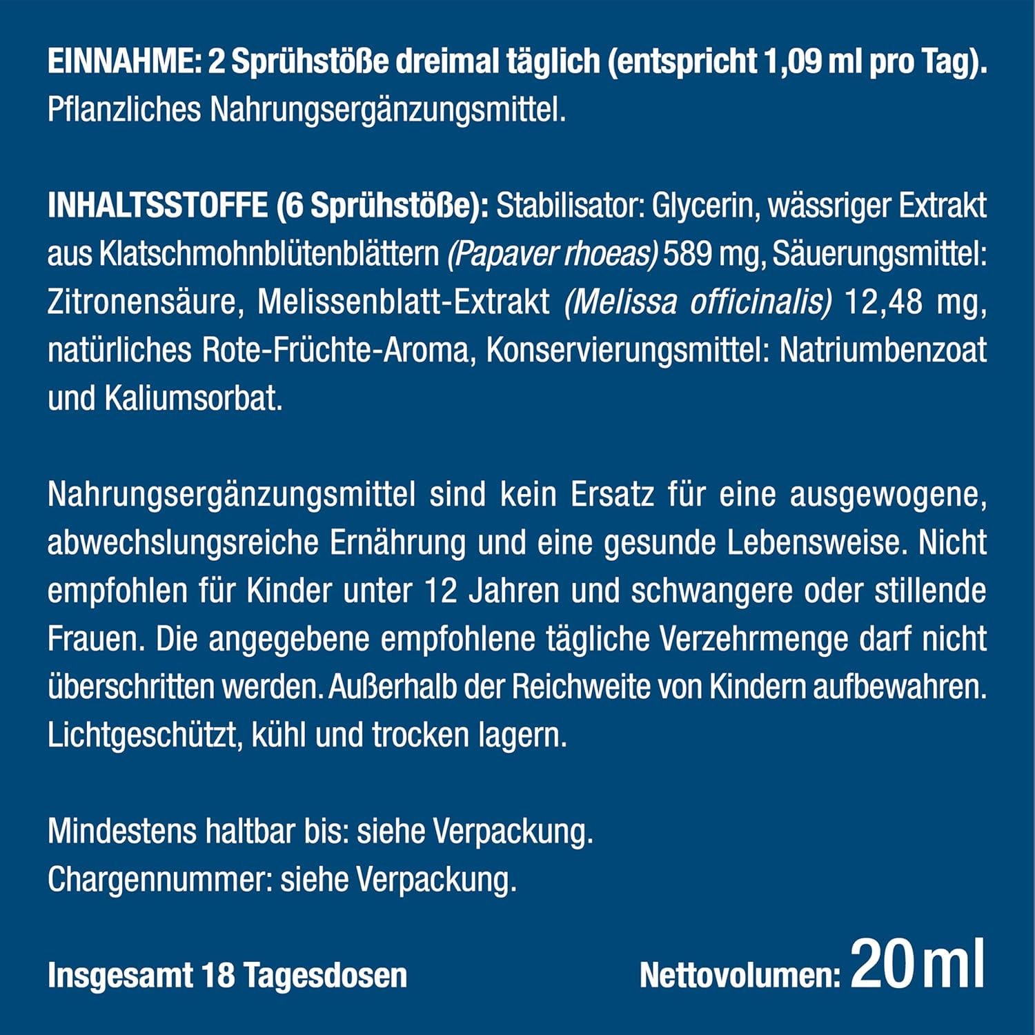 Nutrimea Anti-Stress-Spray mit Soforteffekt – Gegen innere Unruhe und Anspannung – Mit Mohn + Melisse für die Nerven, 20 ml Nutrimea – Rote-Frucht-Geschmack – Bild 9