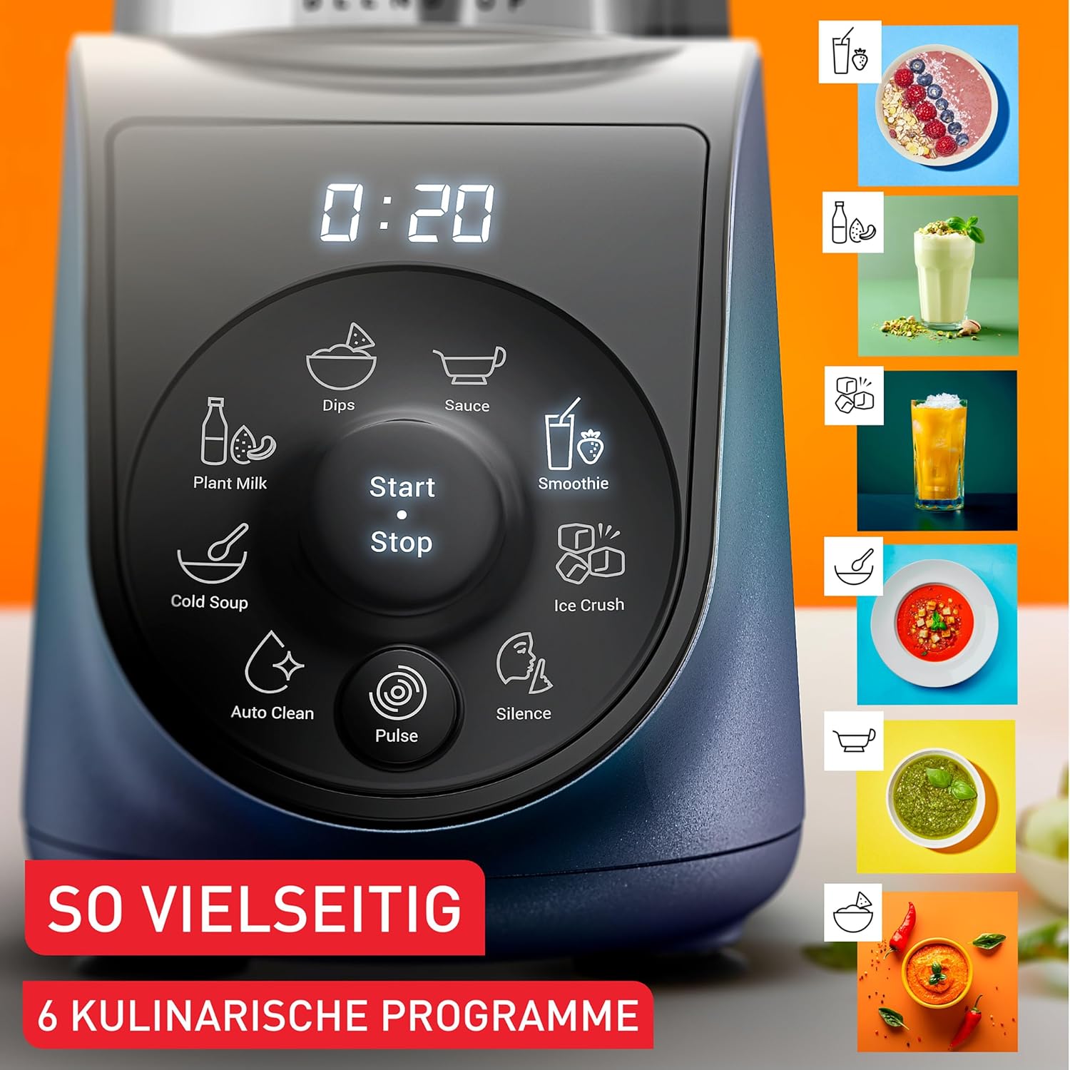 Tefal Blend Up BL19H4F0 Mini-Mixer, 8 Automatikprogramme, Pulse-Funktion, abnehmbare Powelix-Klingen, inklusive 2 On-the-Go-Flaschen (400 + 700 ml), Silence-Modus, kompaktes Design, 1000 Watt, blau – Bild 3
