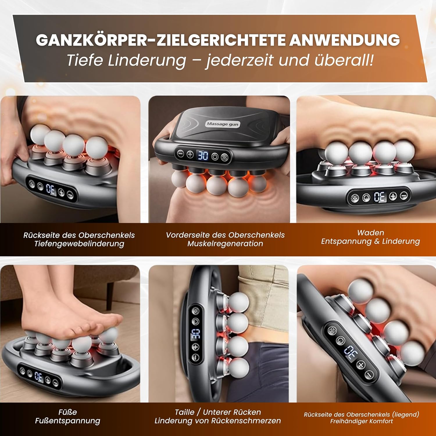 16-Kopf-Tiefengewebe-Massagepistole – Elektrisches Muskelmassagegerät mit 3 Modi und 30 Intensitätsstufen, leises Perkussionsmassagegerät für Rücken, Nacken, Schultern und Beine, wiederaufladbar über USB-C – Bild 7