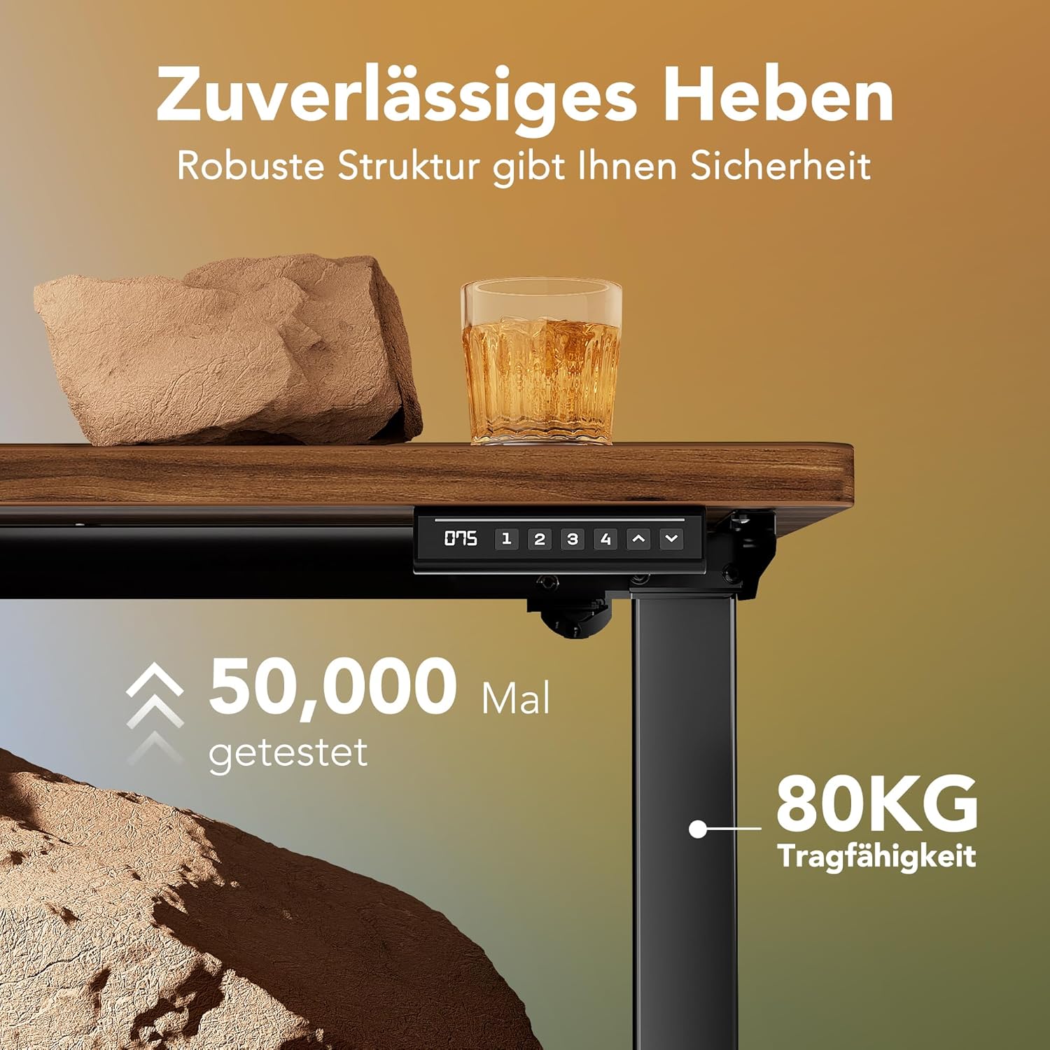 HUANUO Höhenverstellbarer Schreibtisch mit USB-Ladeanschluss 160 x 80 cm, 4 Speicherhöheneinstellungen, elektrischer Schreibtisch für Heimbüro und Computerarbeitsplatz – Bild 3