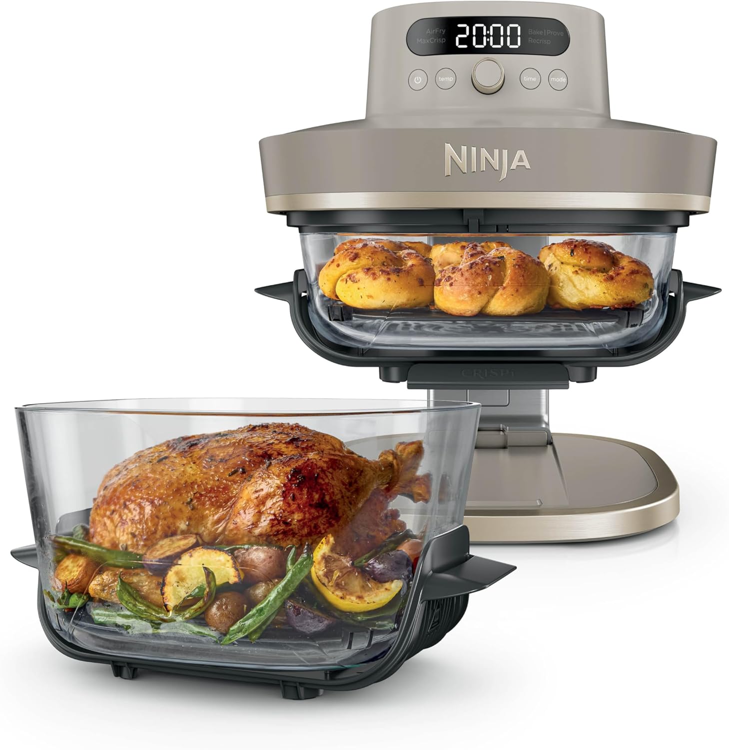 Ninja CRISPi PRO XL Glas-Luftfritteuse (Luftfritteuse), 5 voreingestellte Zubereitungsfunktionen, inklusive CleanCrisp-Glasbehälter (5,7 l und 2,3 l) und Aufbewahrungsdeckel, Steingold AS090EUSD – Bild 2