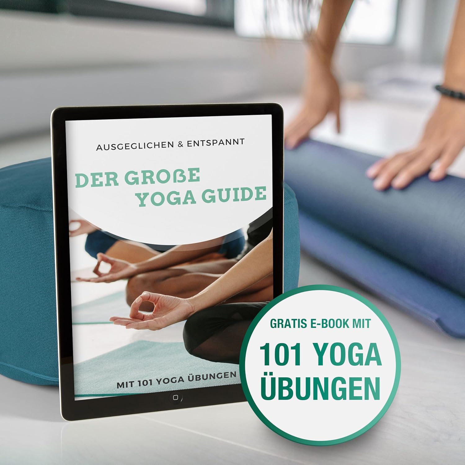 NAJATO Sports Meditationskissen – Yogakissen mit E-Book (PDF-Datei) – Rundes Yogakissen mit Buchweizenschalenfüllung – 30 cm Durchmesser, 14 cm hoch – waschbarer Baumwollbezug (Petrol) – Bild 5