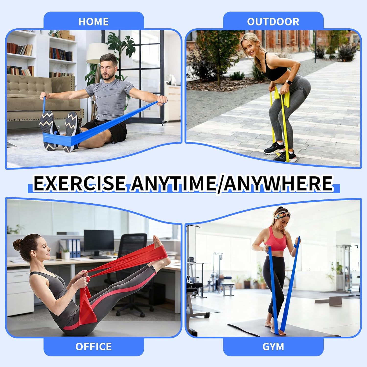 Fitnessbänder (3er-Set), Übungsband mit 3 Widerstandsstufen, 1,5 m Fitnessband, Widerstandsbänder für Yoga, Pilates, Muskelaufbau – Bild 3
