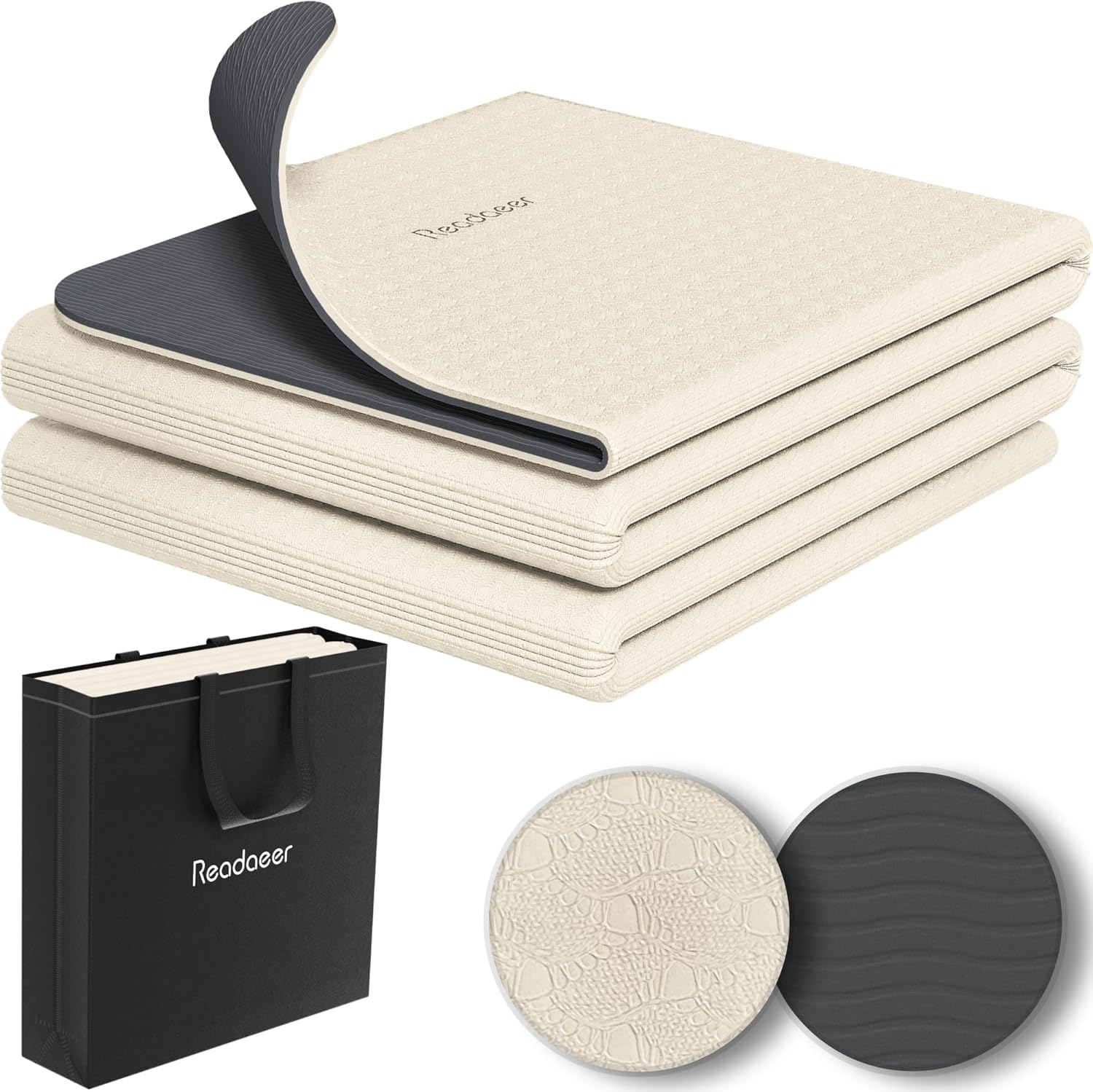 Faltbare Yogamatte für Reisen, zweifarbige Yogamatte, 6 mm dick, mit Tragetasche, rutschfeste TPE-Übungs-Pilatesmatte für 183 cm L x 61 cm B