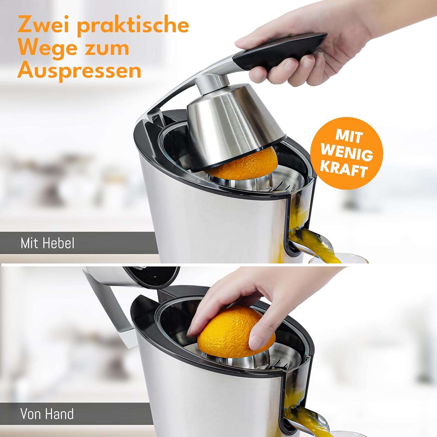 LEBENLANG Elektrischer Entsafter 600 W – inklusive Edelstahlkegel & BPA-frei I hohe Ergiebigkeit I Orangenpresse Zitruspresse Zitronenpresse I Orangenpresse Zitronen pressen – Bild 5